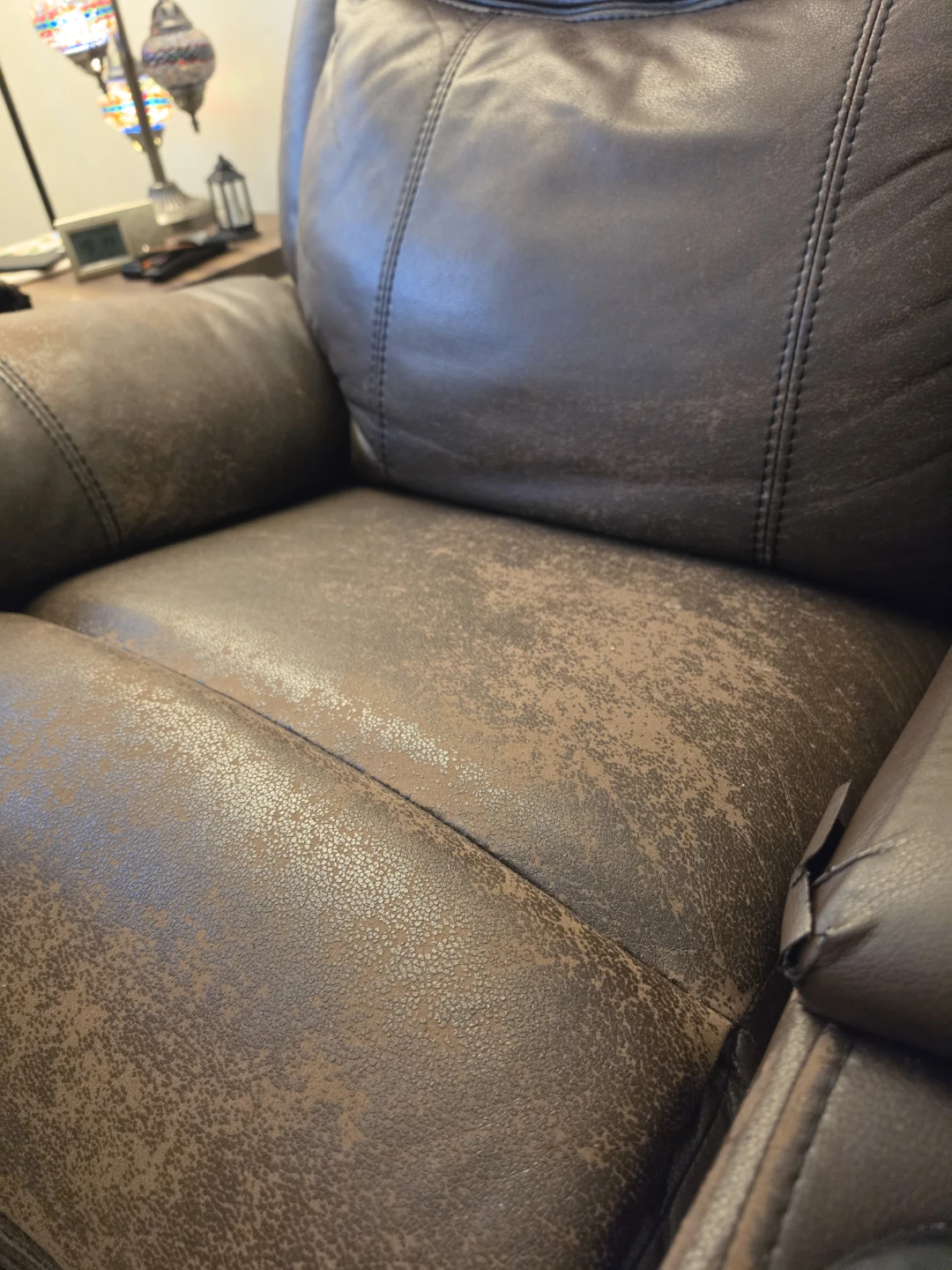 Brown Faux Leather Reclining Loveseat with Cup Holders - photo 2