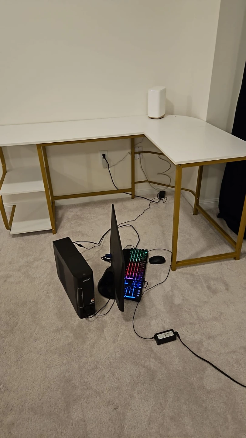 White L-Shaped Desk with Gold Frame - photo 2
