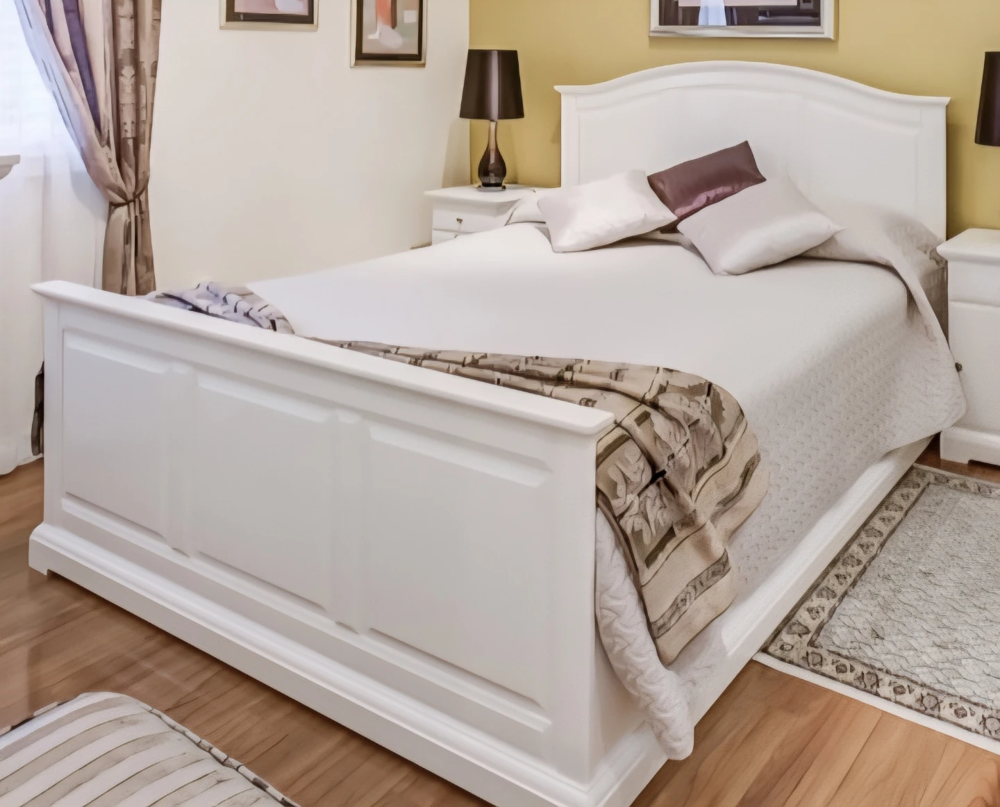White Wooden Queen Mattress, Box Spring and Bed Frame