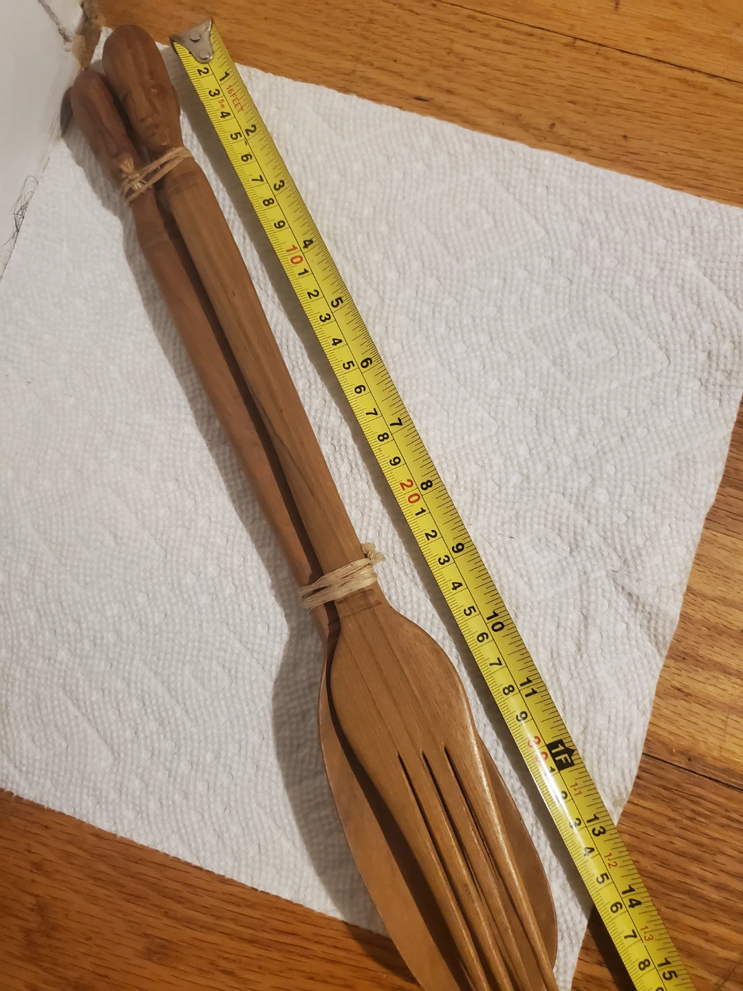 Wooden Salad Servers with Carved Figures - photo 4