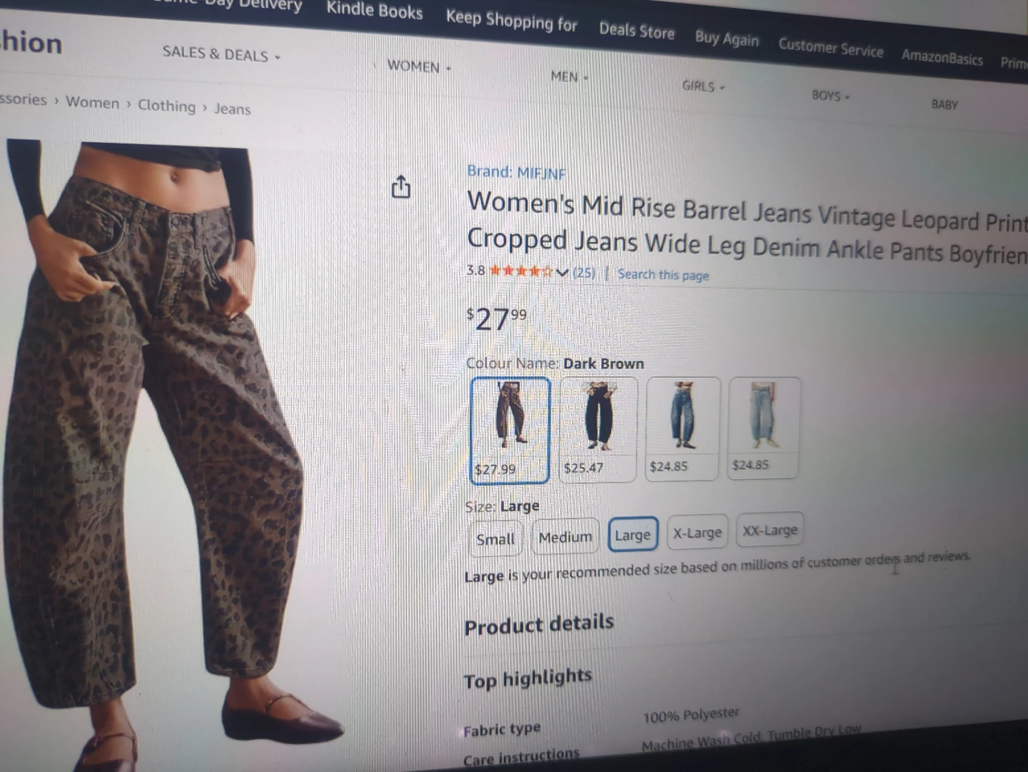 MIFJNF Women's Mid Rise Barrel Jeans - Leopard Print, Size Large