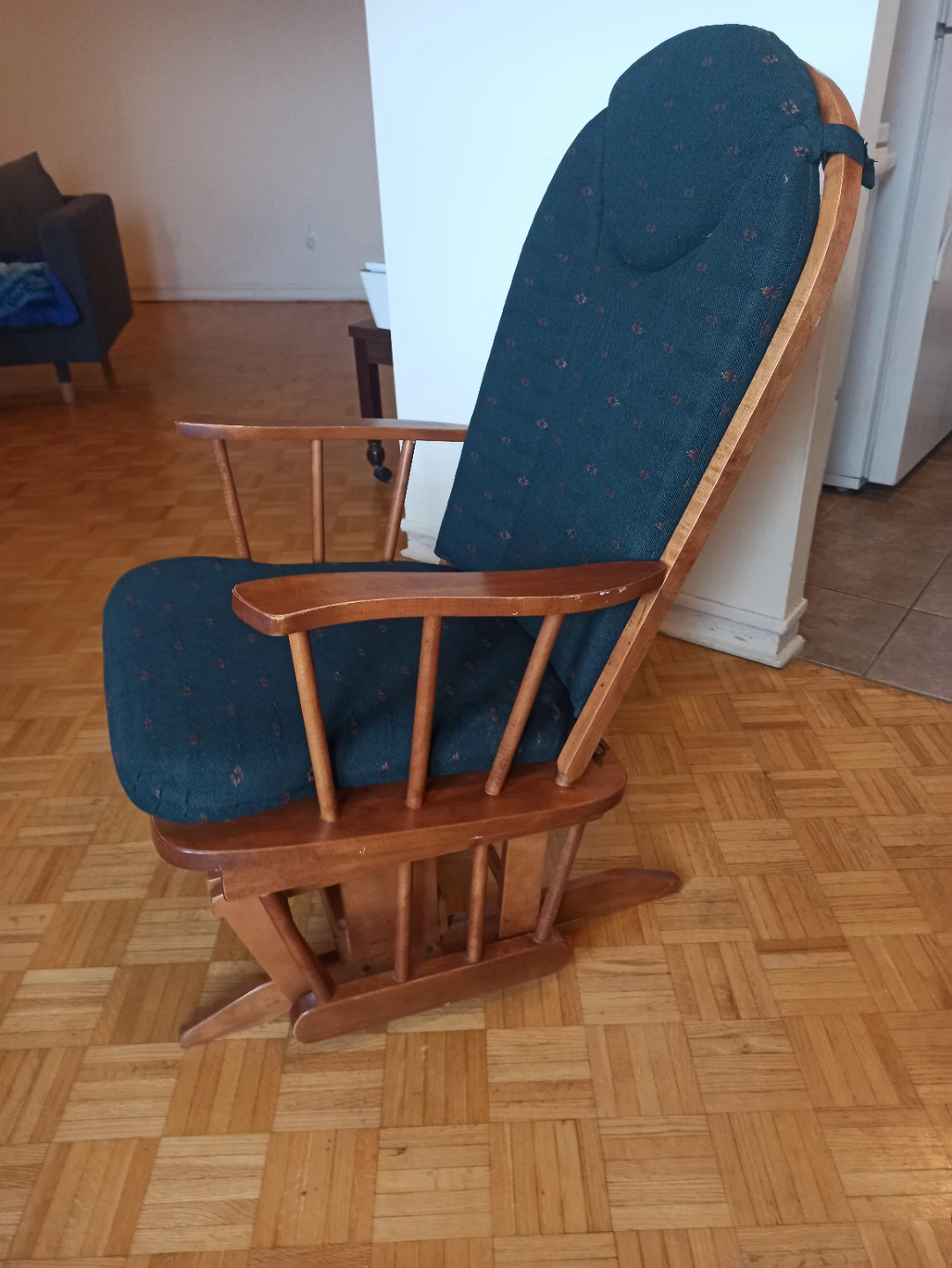 Wooden Rocking Chair with Floral Pattern Cushions