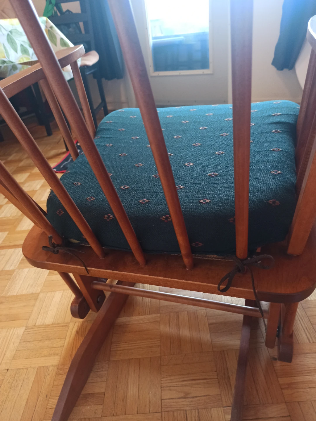Wooden Rocking Chair with Floral Pattern Cushions - photo 4