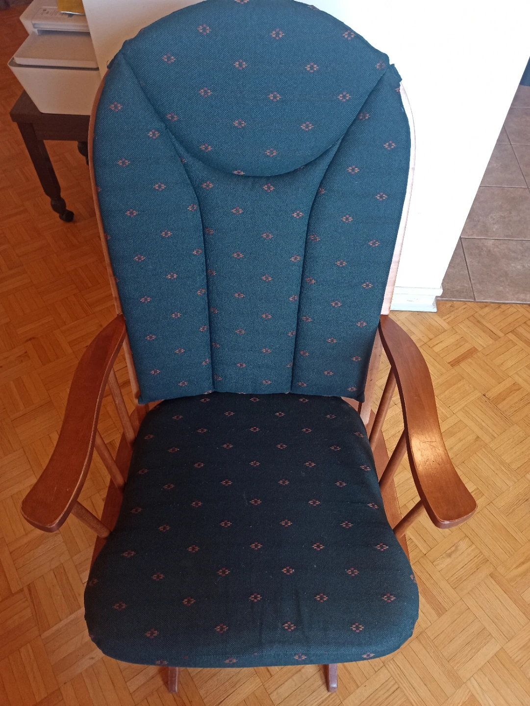 Wooden Rocking Chair with Floral Pattern Cushions - photo 5