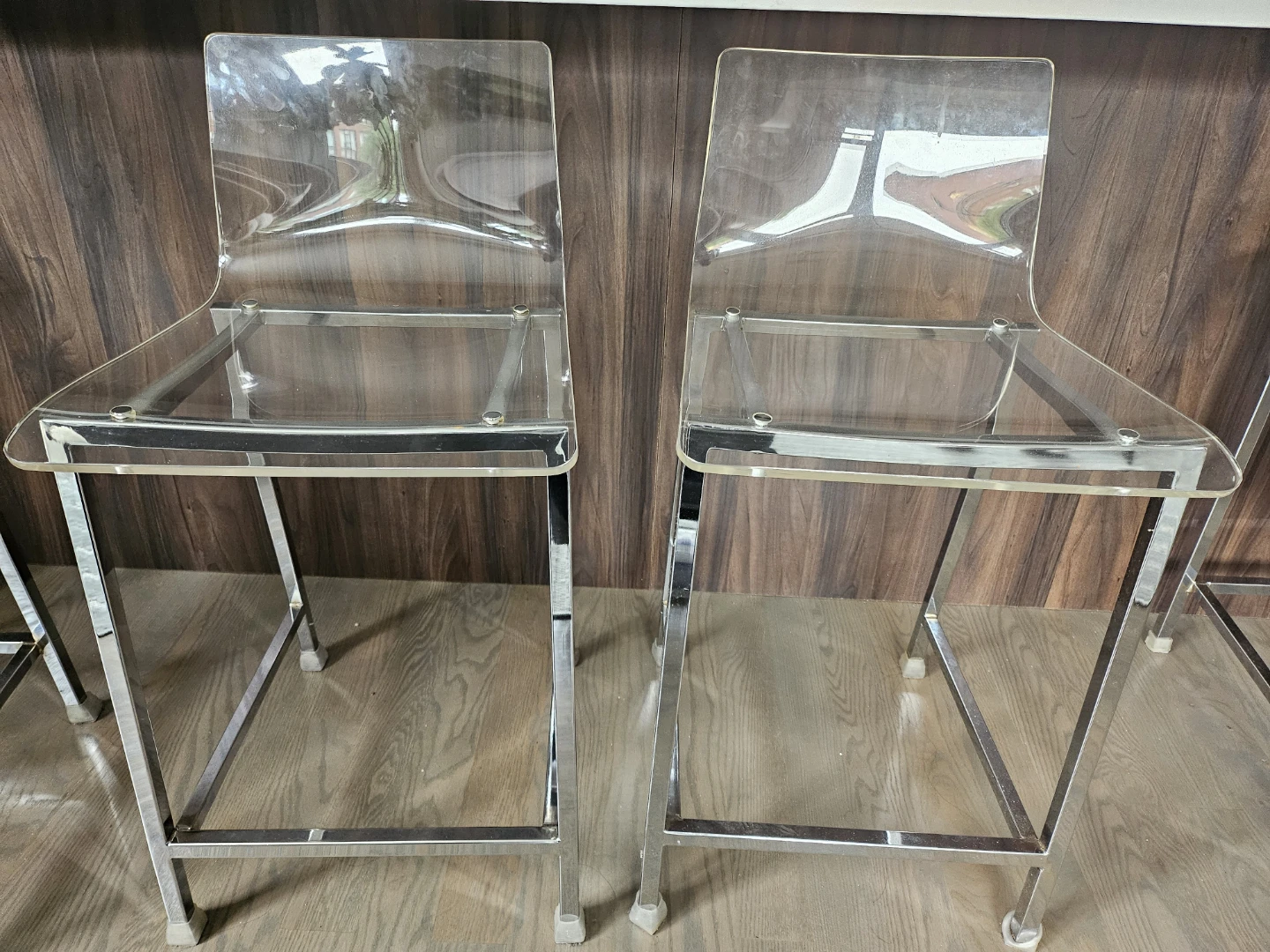 Clear Acrylic Bar Stools with Chrome Frame - Set of 2