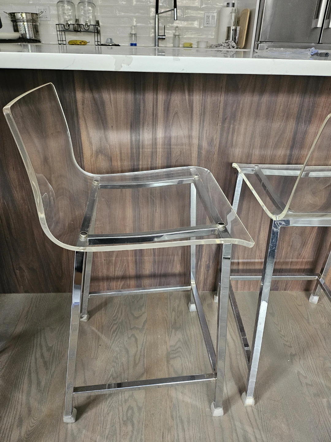 Clear Acrylic Bar Stools with Chrome Frame - Set of 2 - photo 3
