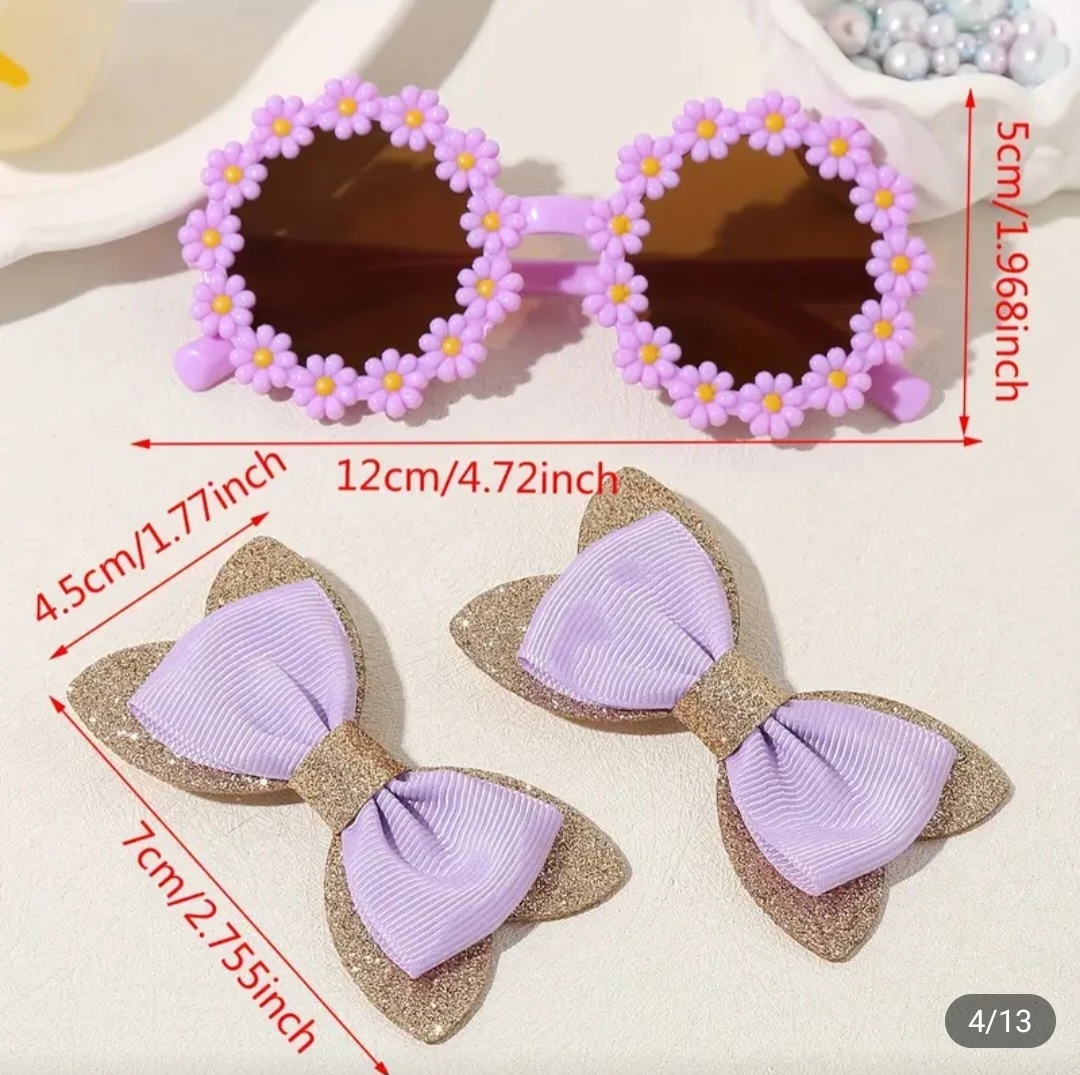 Kids' Flower Sunglasses and Hair Bows Set. *Brand New* - photo 3
