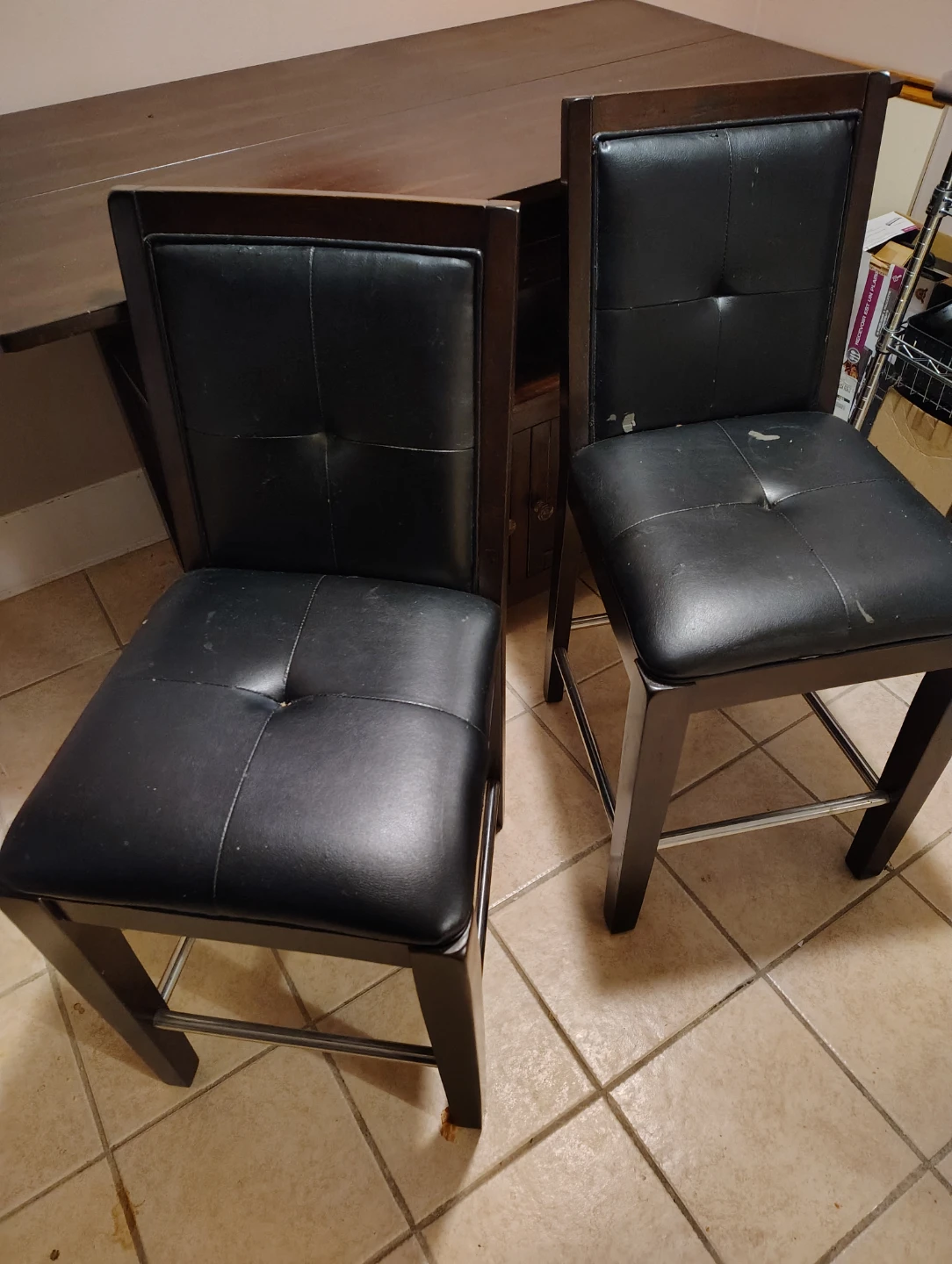 2 Black Faux Leather Bar Stools