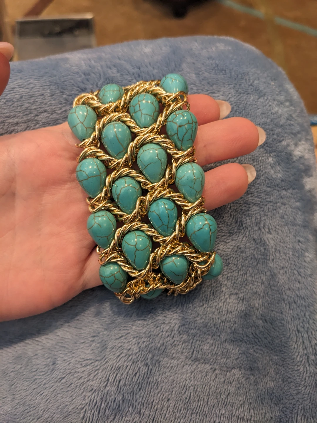 ⚽ Teal and Gold-tone Stretch Bracelet - photo 2