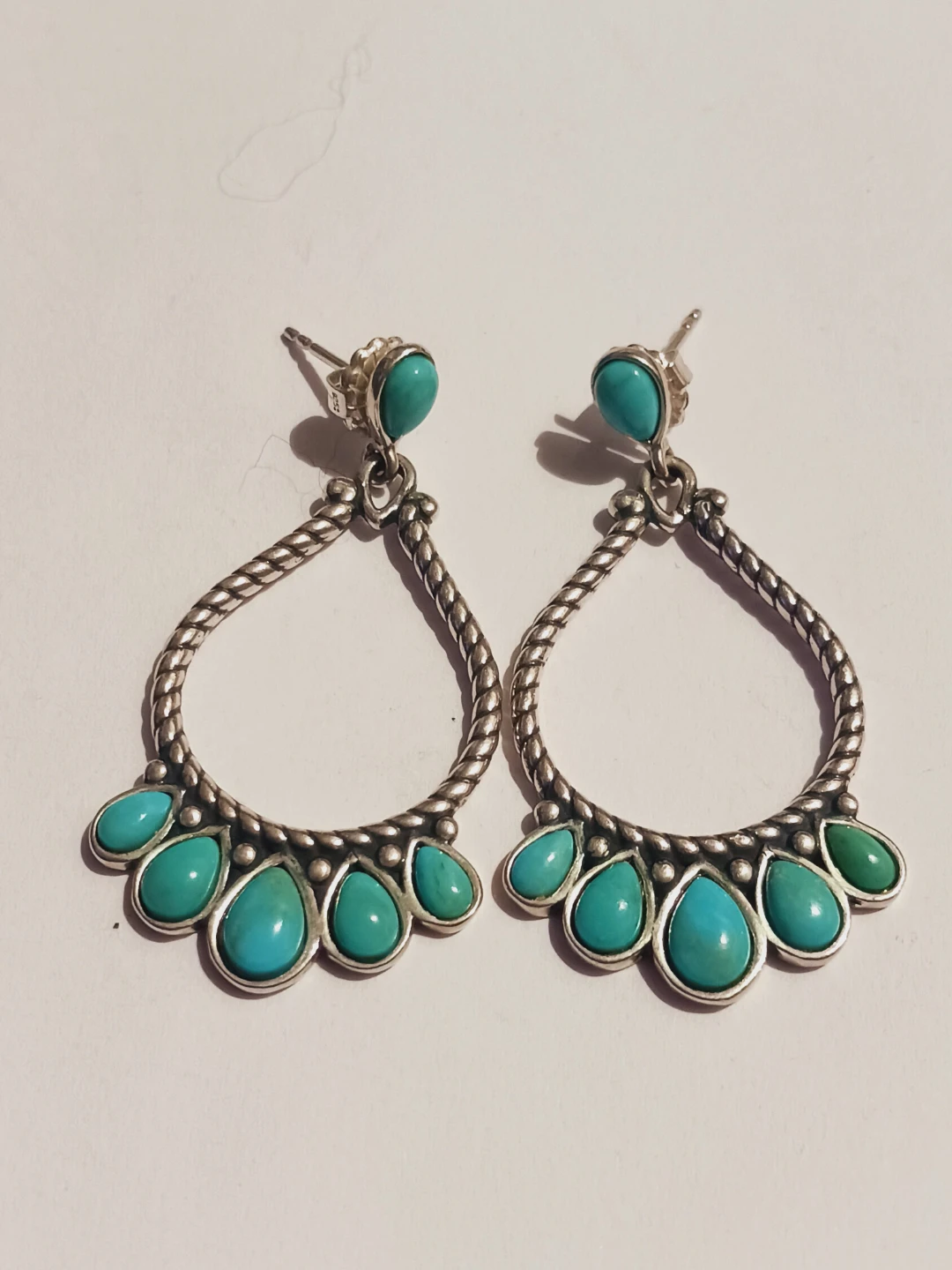 CAROLYN POLLACK Signed Sterling Silver Turquoise Dangle Earrings - photo 2