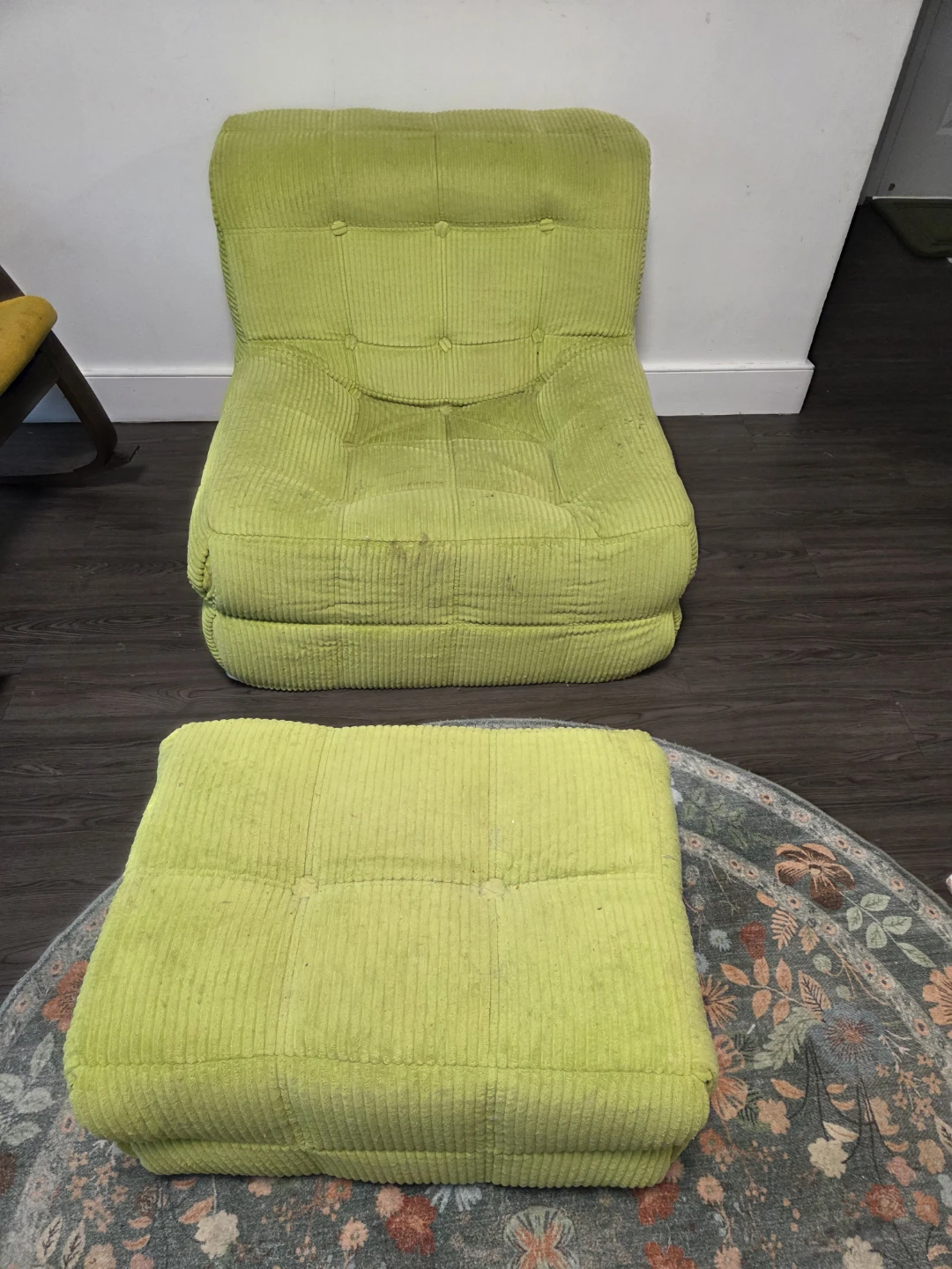 Lime Green Corduroy Chair and Ottoman Set