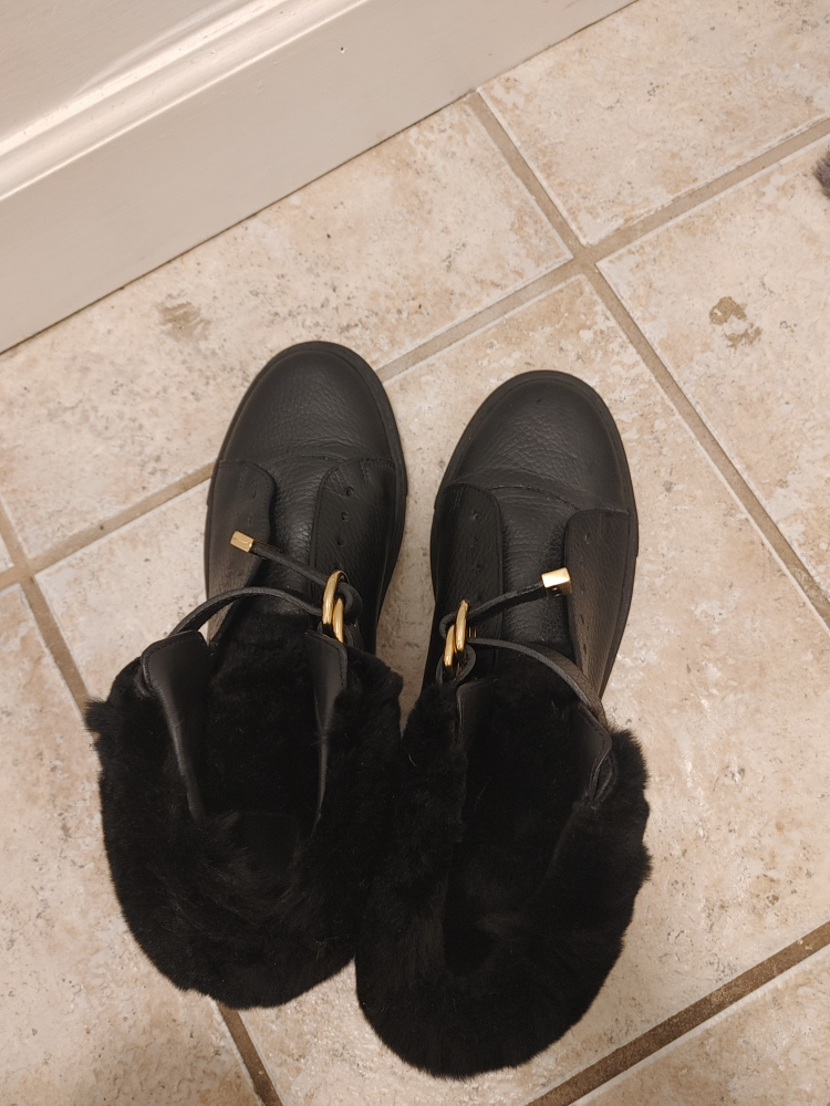 Women's Black Fur Trimmed  Sneakers size 8