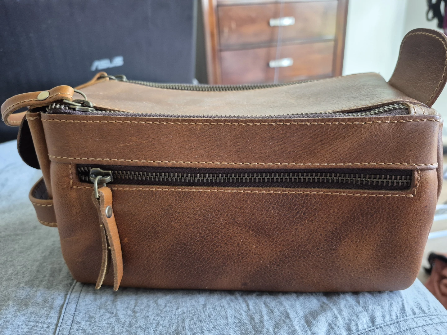 Brown Leather Toiletry Bag