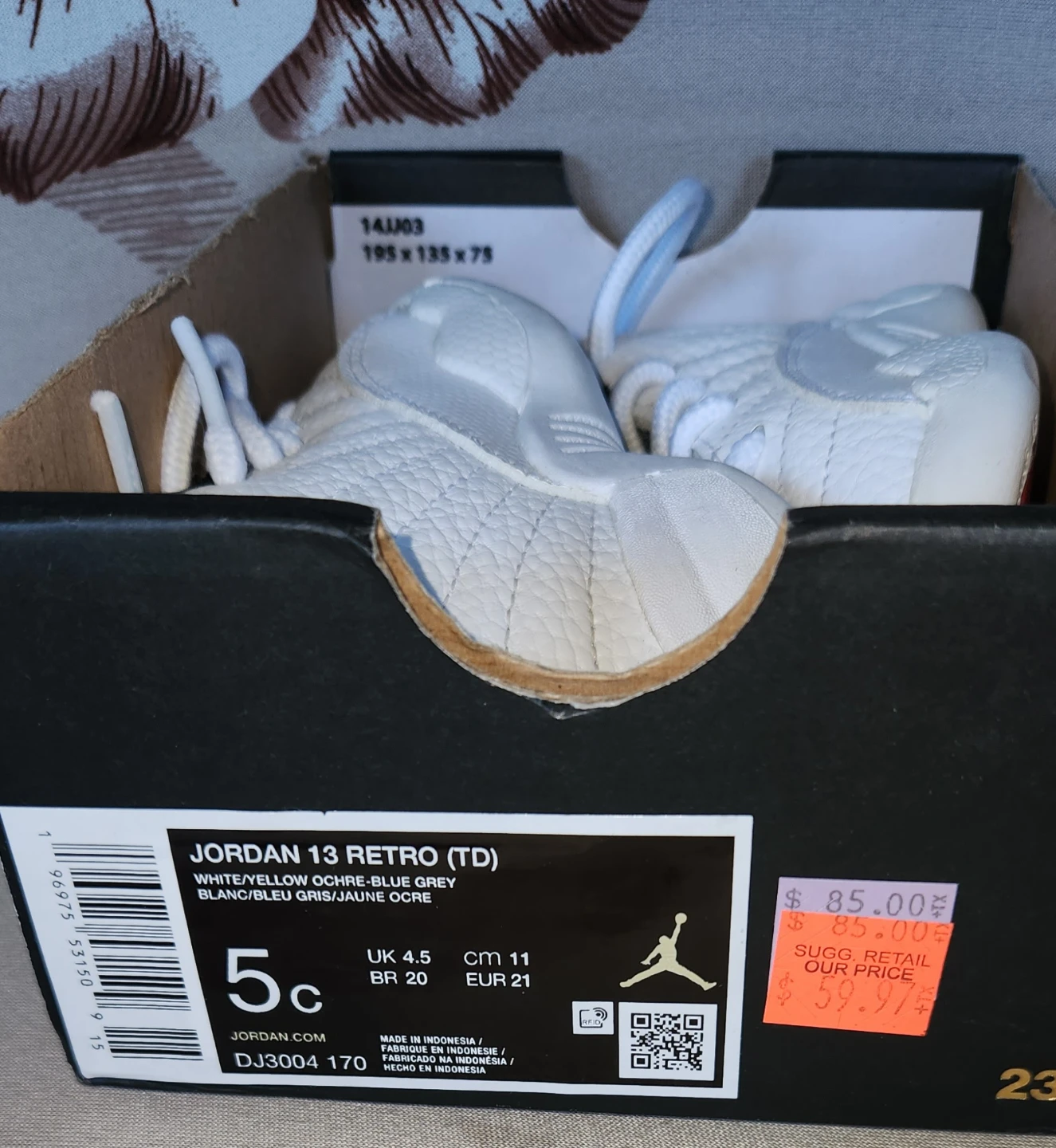Jordan 13 Retro (TD) Toddler Shoes White/Yellow Ochre Size 5c