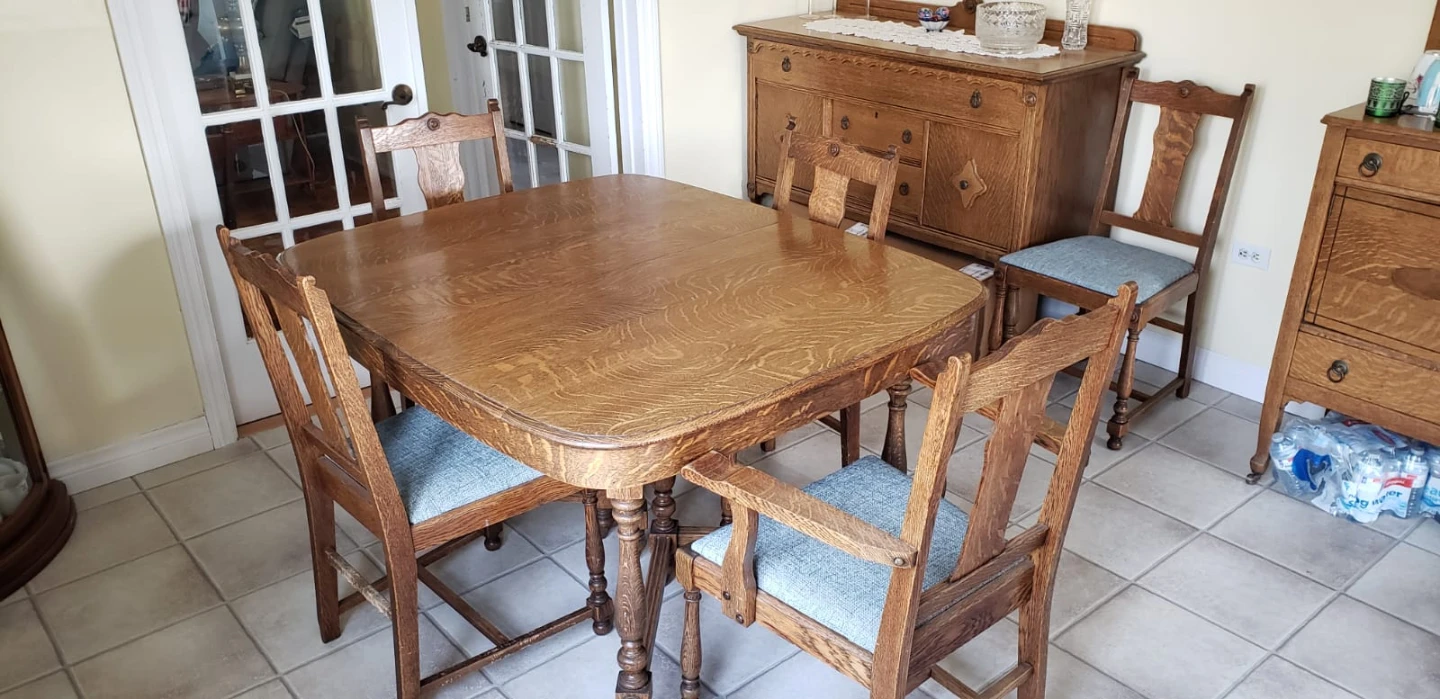 Antique Oak Dining Table Set