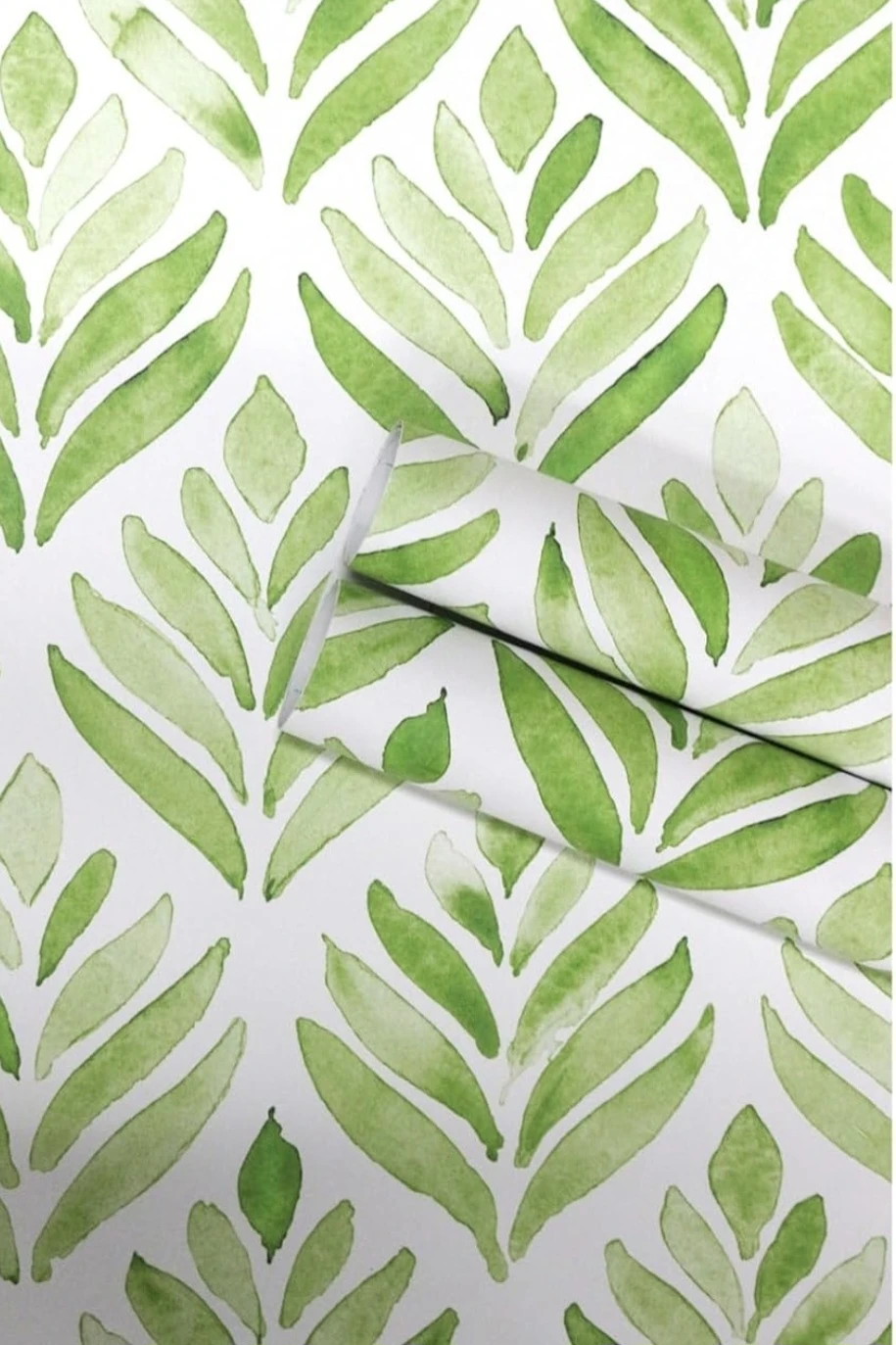 Green Watercolor Leaves Peel & Stick Wallpaper 17.7"x78" - photo 2