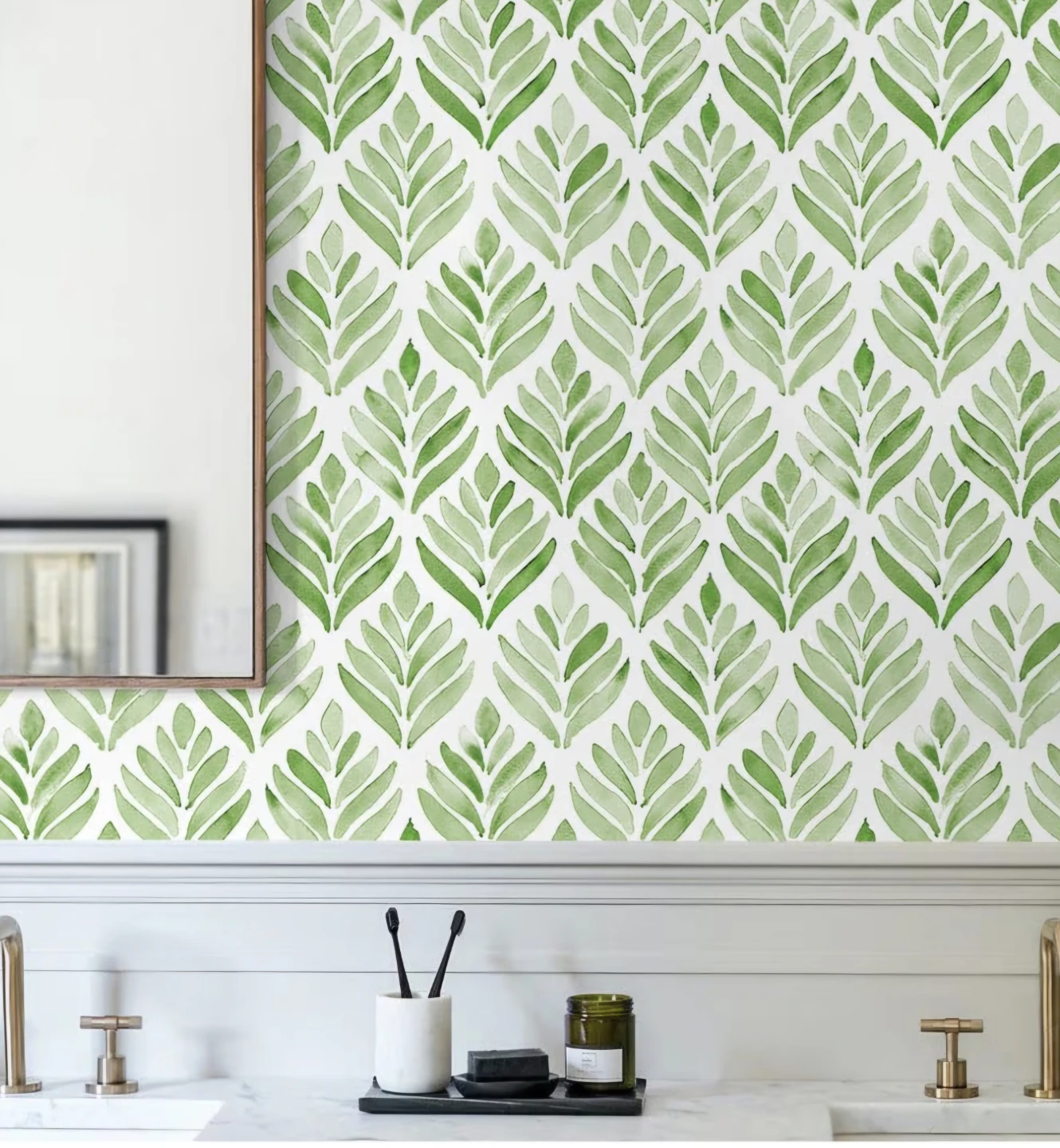 Green Watercolor Leaves Peel & Stick Wallpaper 17.7"x78" - photo 5