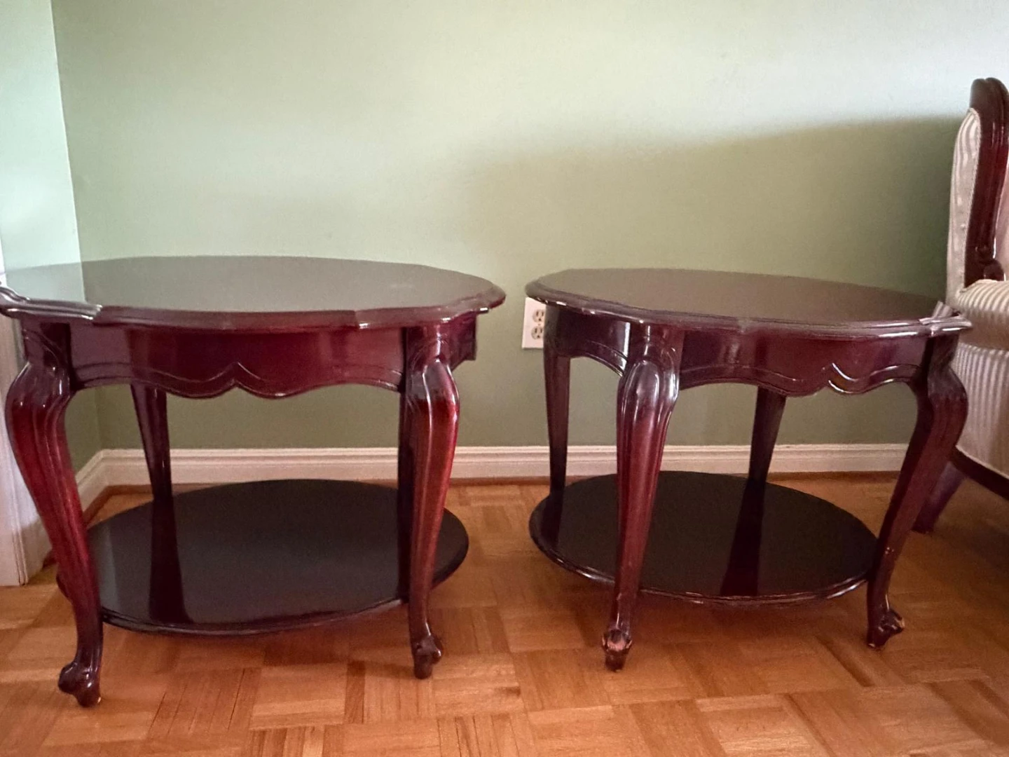 Set of 2 Vintage Cherry Oval Side Tables