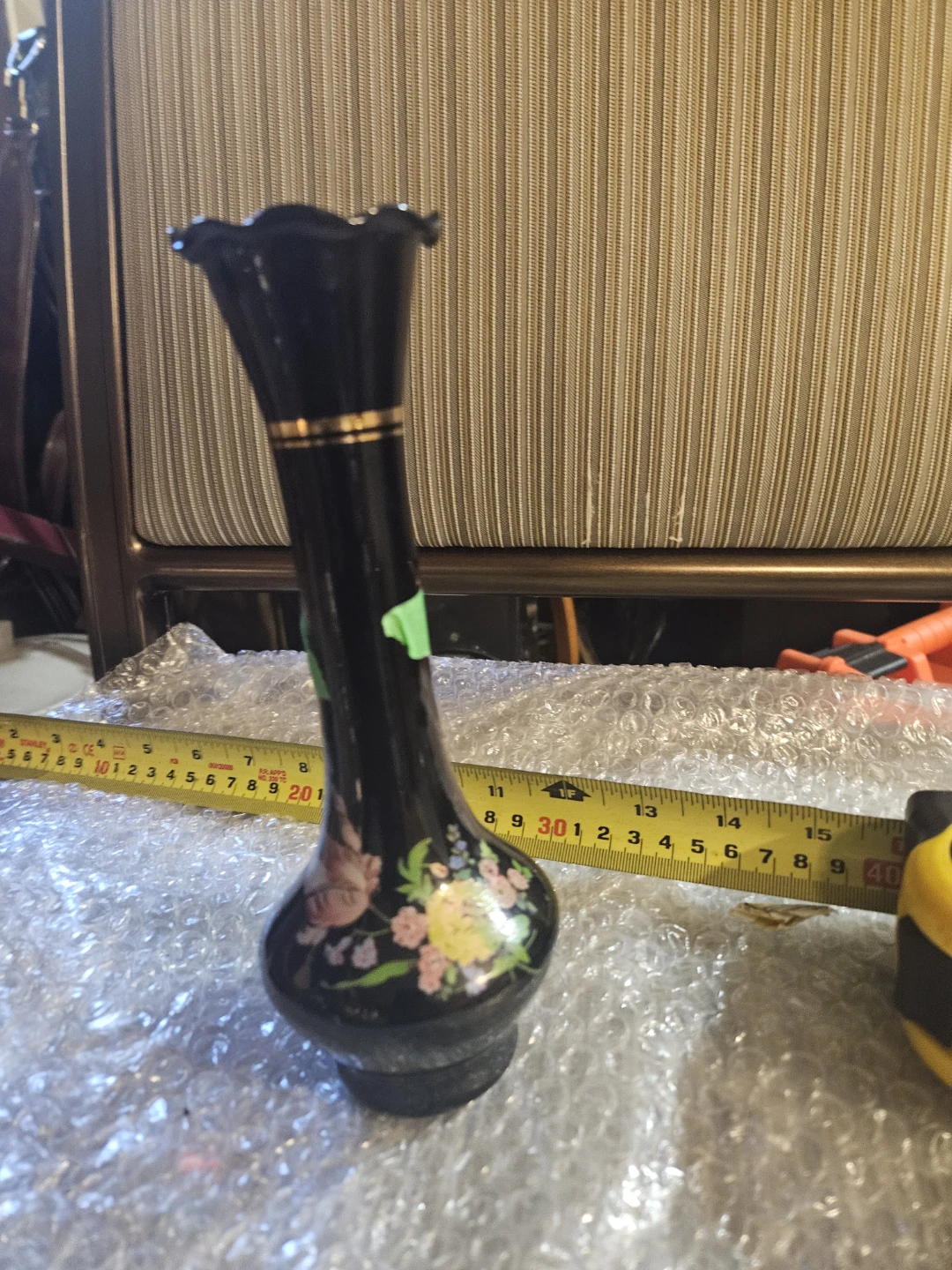 Black Glass Vase with Floral Design - photo 2