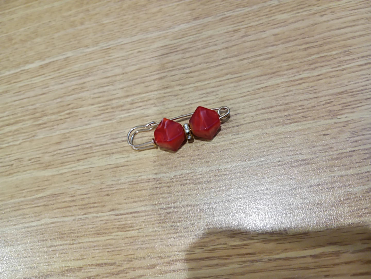 Decorative Safety Pin Brooch with Red Beads - photo 2