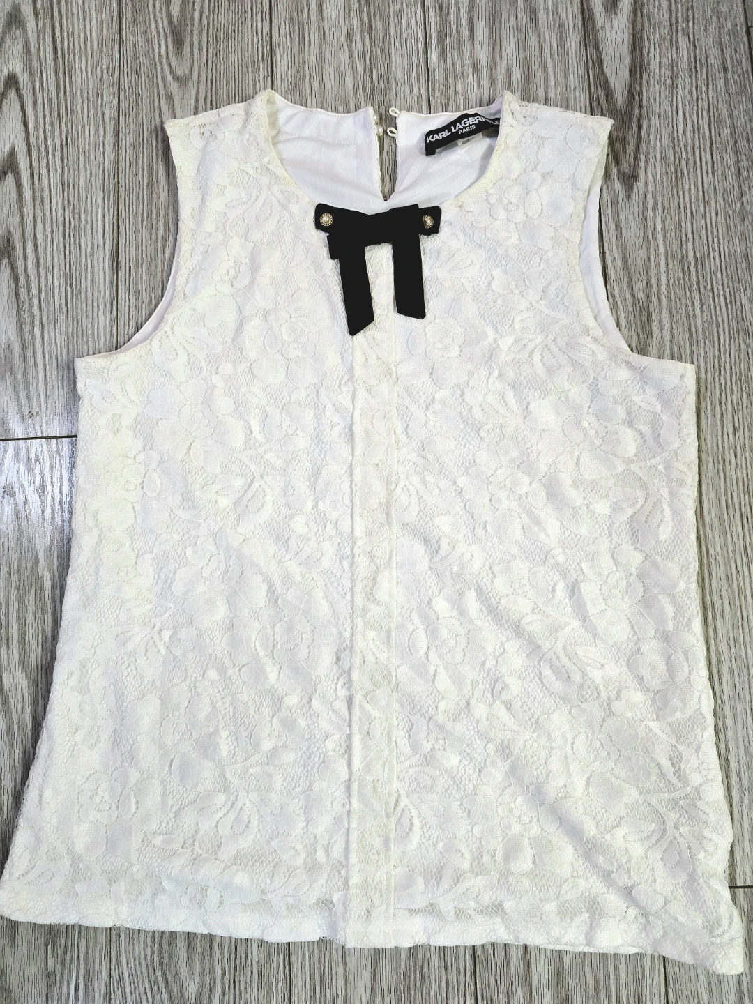 Karl Lagerfeld Paris White ⚽  Lace Top with Bow - M - photo 2