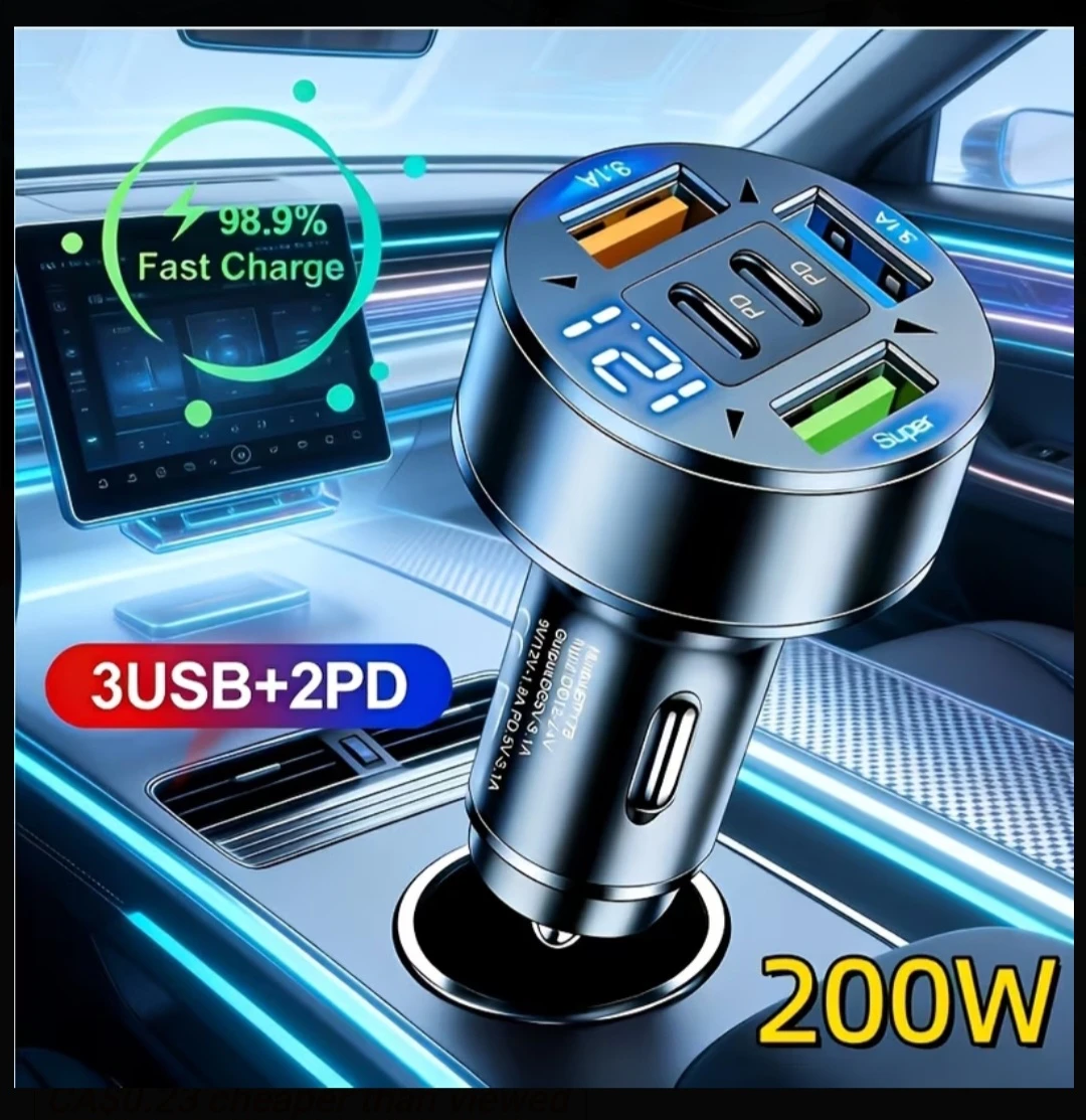 NEW 12V Quick3.0 Car Charger 3 USB + 2 PD w Voltage Detection