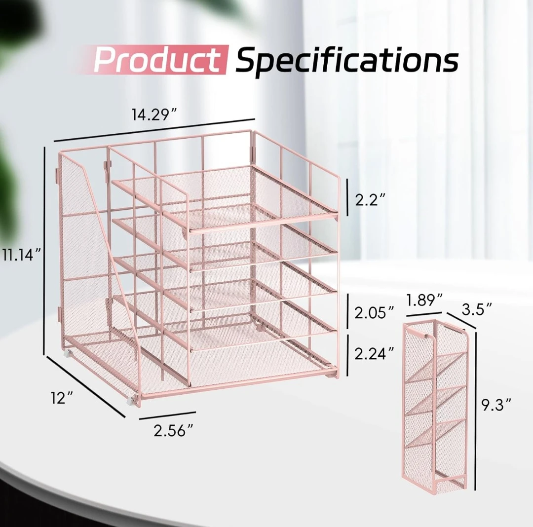 Pink Mesh Desk Organizer with Multiple Compartments - photo 2