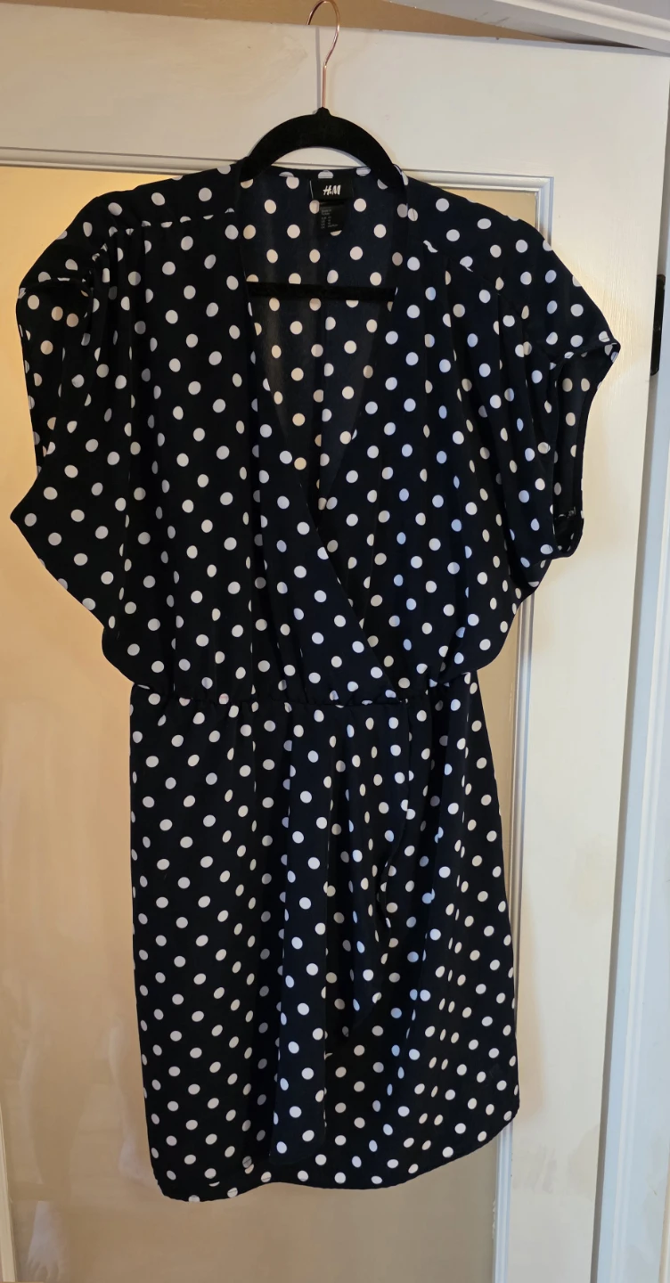 H&M Navy Polka Dot Wrap Dress Size 10