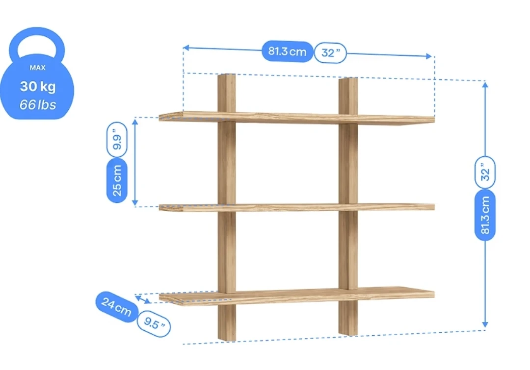 Modern 3-Tier Wood Wall Shelf - photo 4
