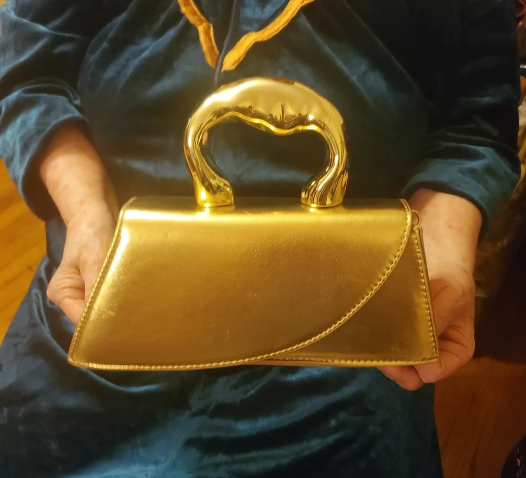 Metallic Gold Top Handle Bag Detachable Strap Retro Rectangle fo - photo 2