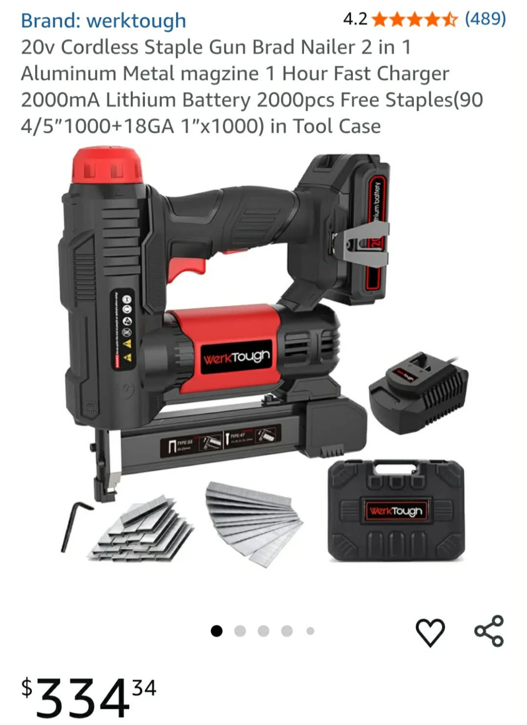 Werktough 20v Cordless Staple Gun Brad Nailer