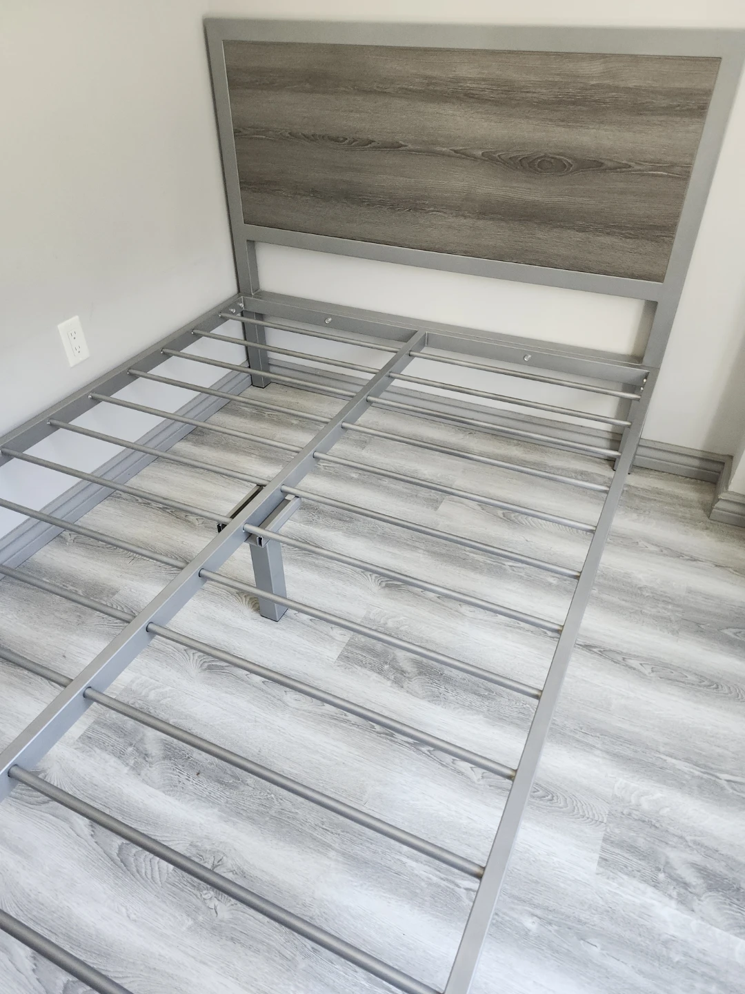 Metal Bed Frame with Wood-Look Headboard - photo 3