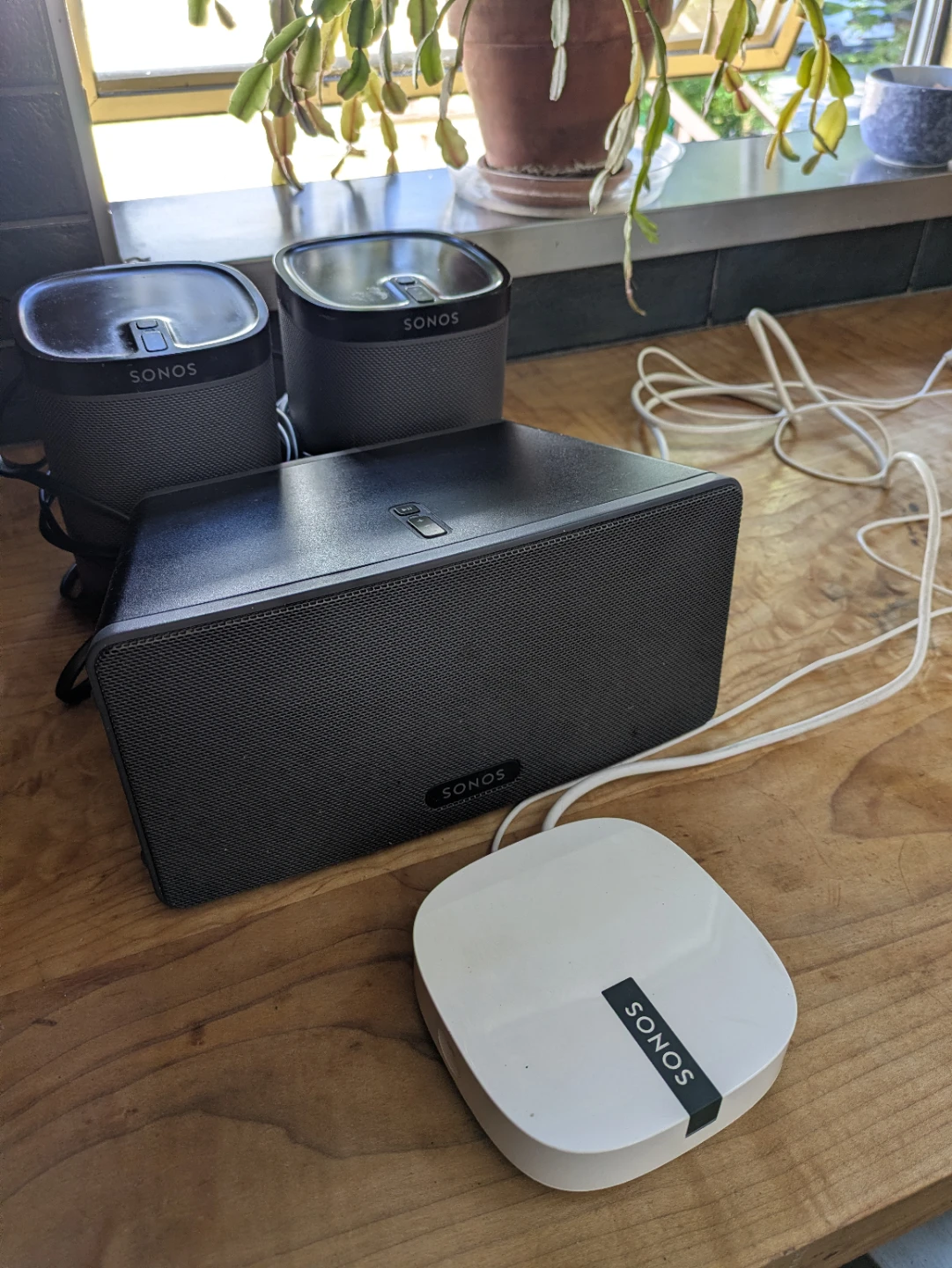 Sonos system: Play:1 stereo pair; Play:3; & Boost