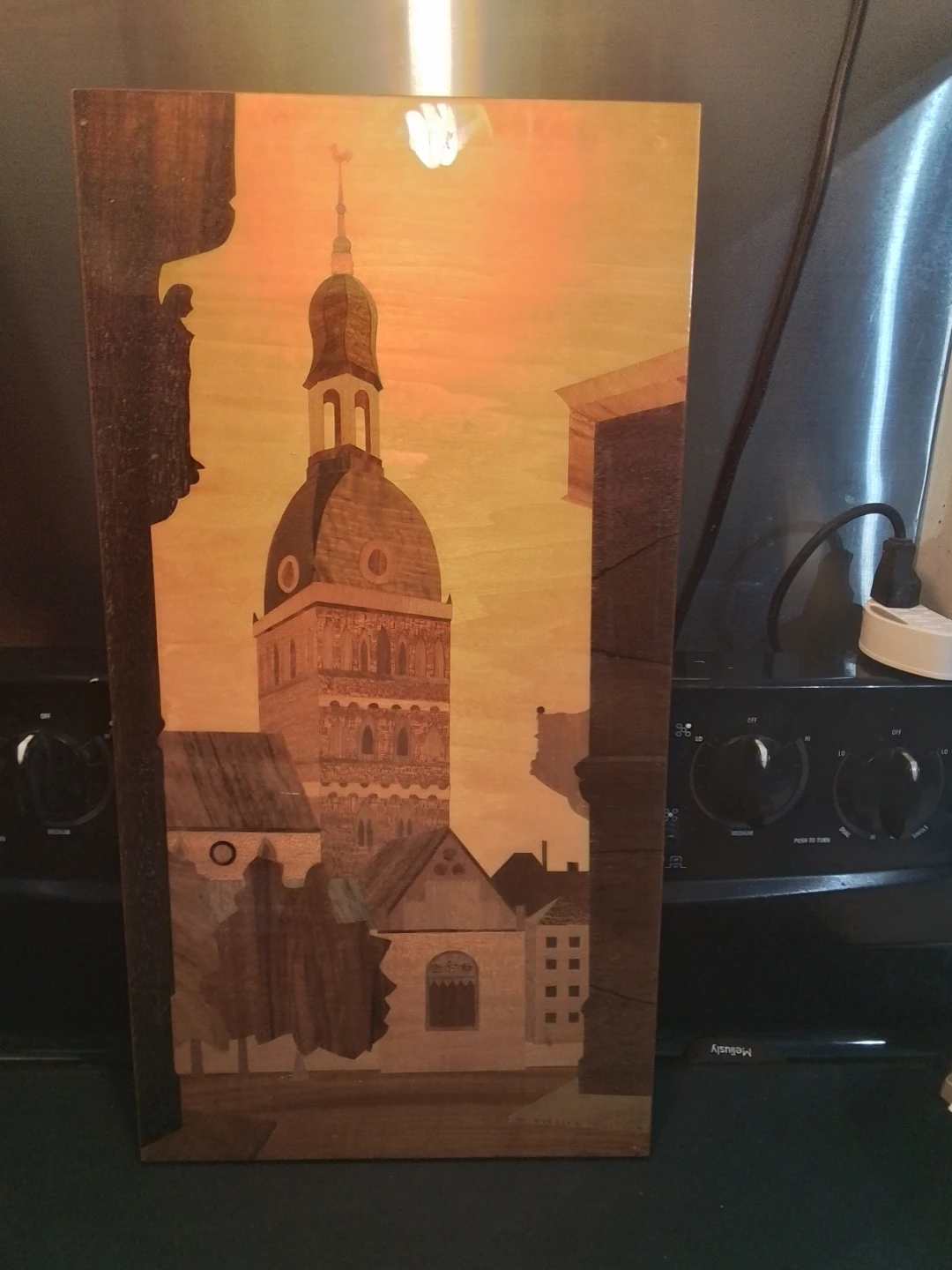 Vintage 1970s Latvian Wood Marquetry Wall Art Panel