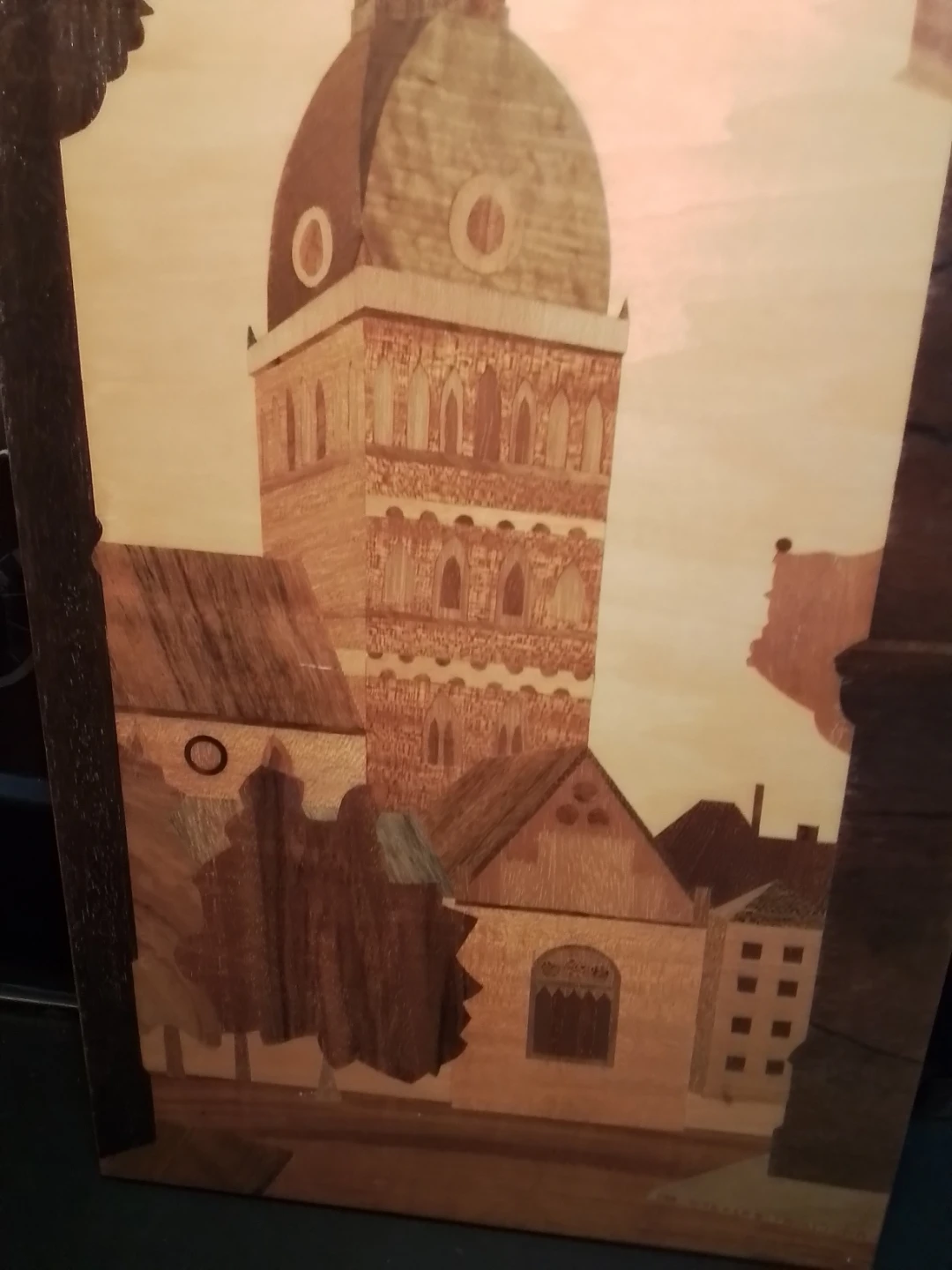 Vintage 1970s Latvian Wood Marquetry Wall Art Panel - photo 3