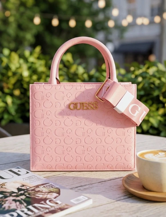 Guess Pink Logo Embossed Mini Tote Bag
