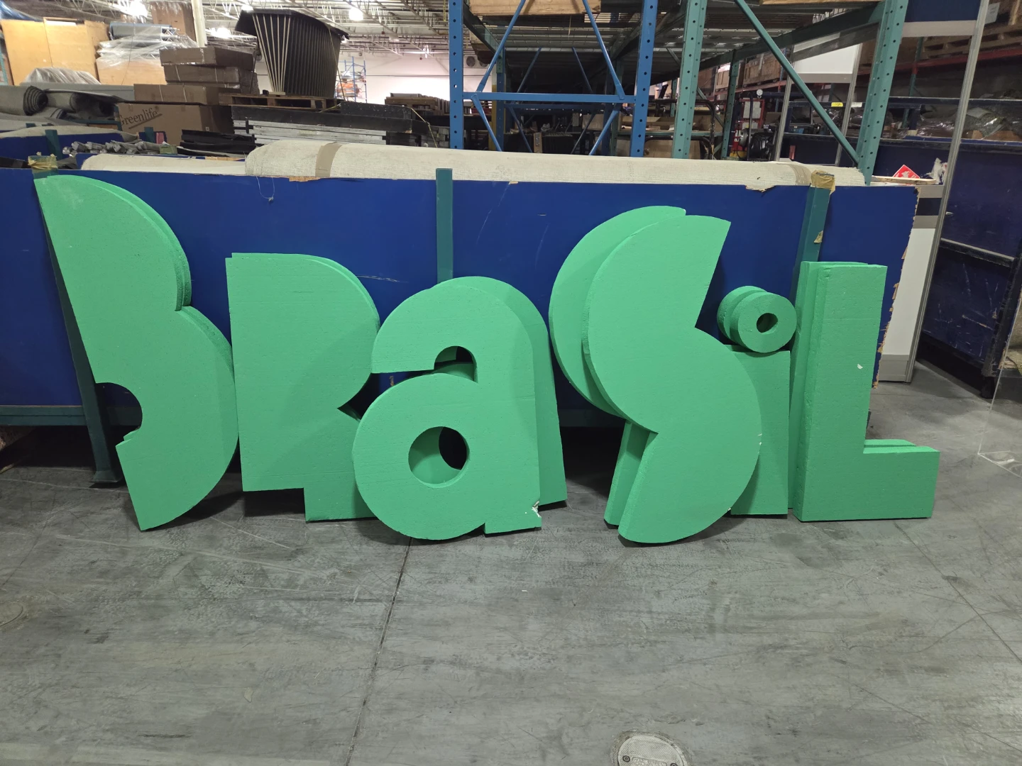 Green foam letters spelling 'BRASIL'