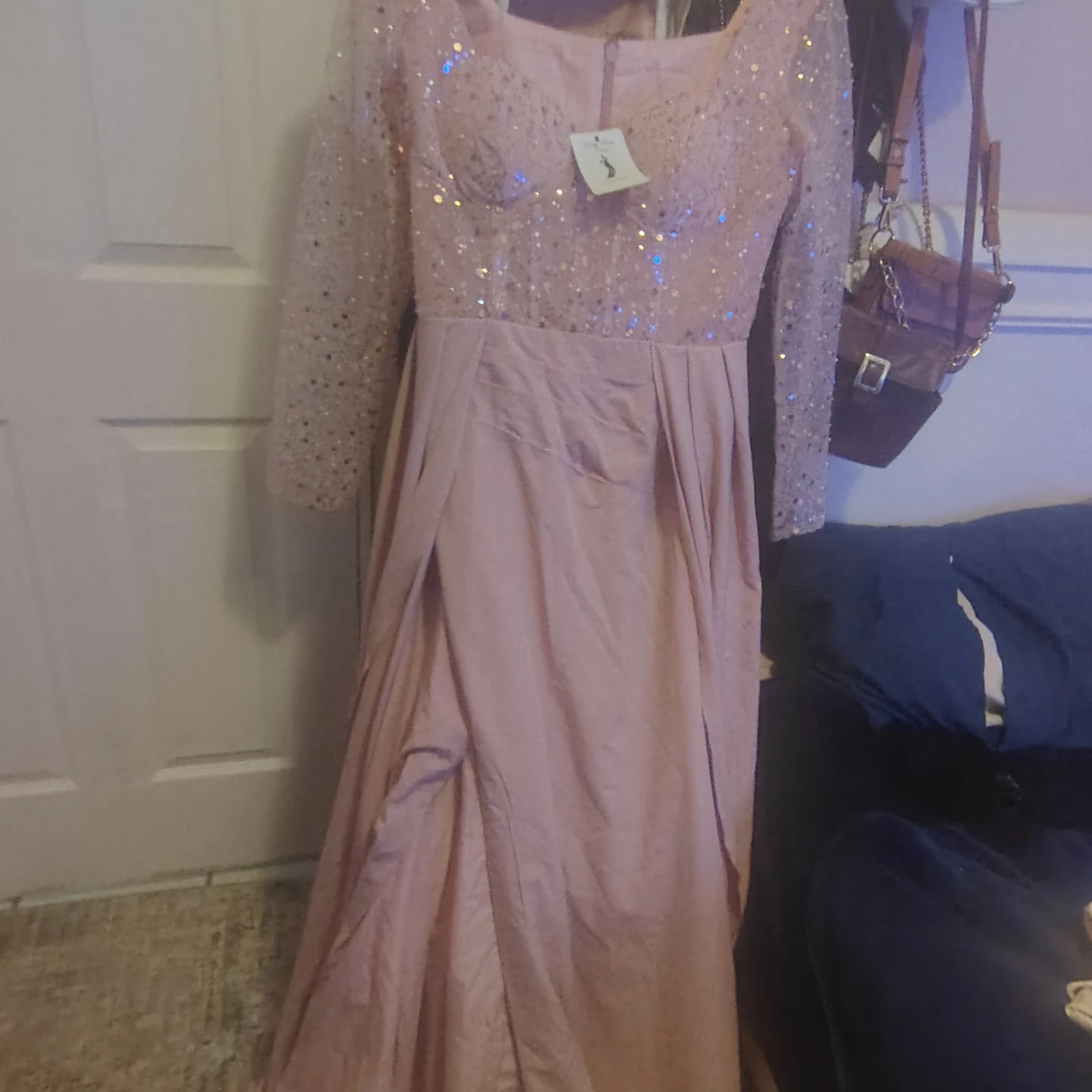 Pink Sequin Long Sleeve Maxi Dress - photo 5