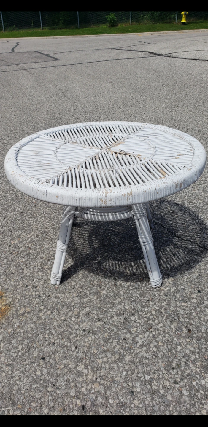 White Rattan Round Side Table