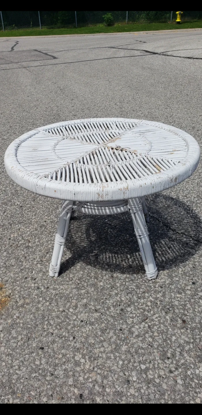 White Rattan Round Side Table