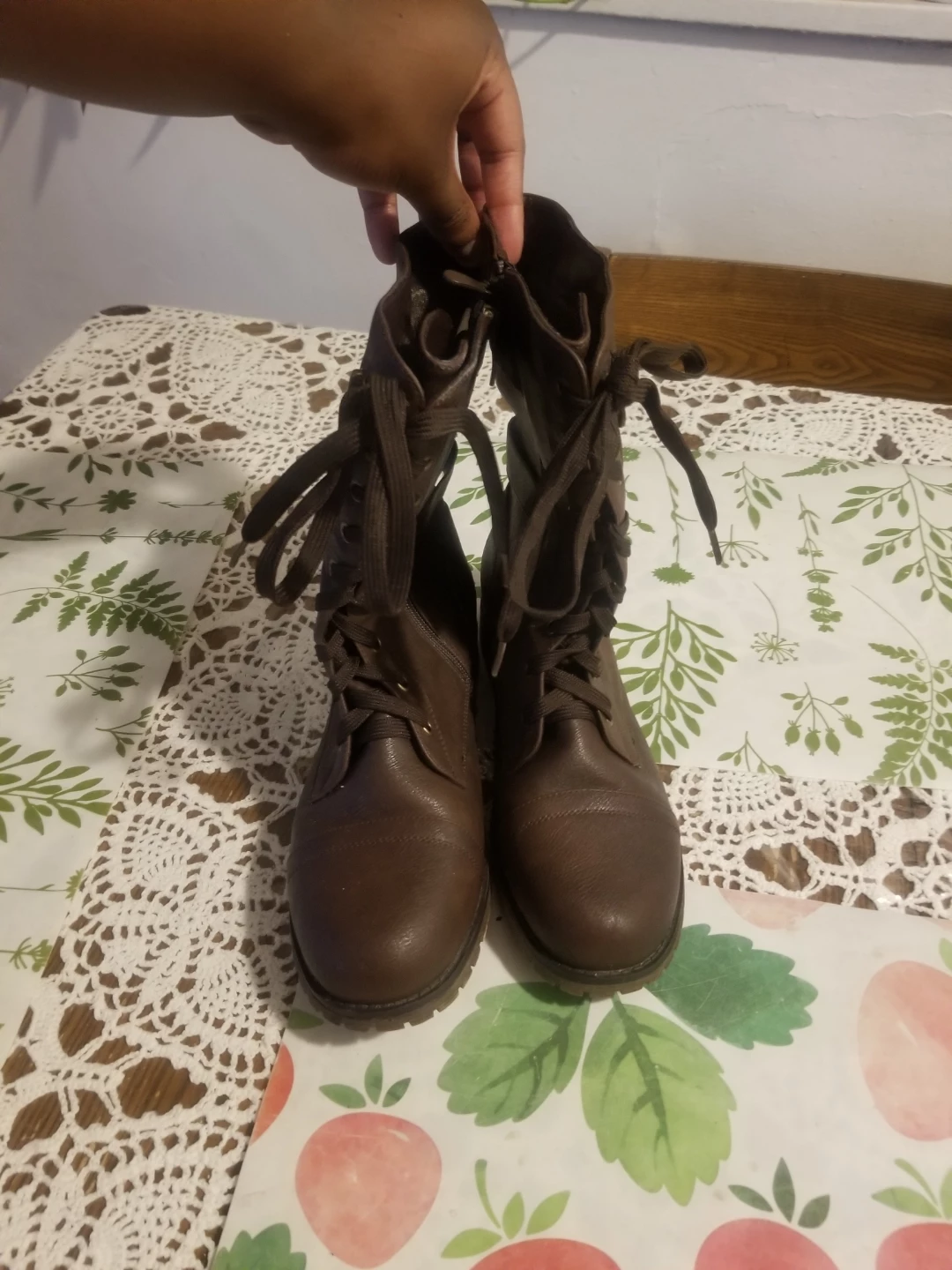 Brown Lace-up Combat Boots Size 8.5