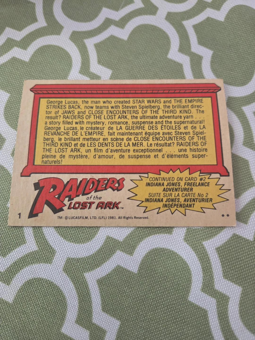 Raiders of the Lost Ark O-Pee-Chee Movie Photo Card Set - photo 2