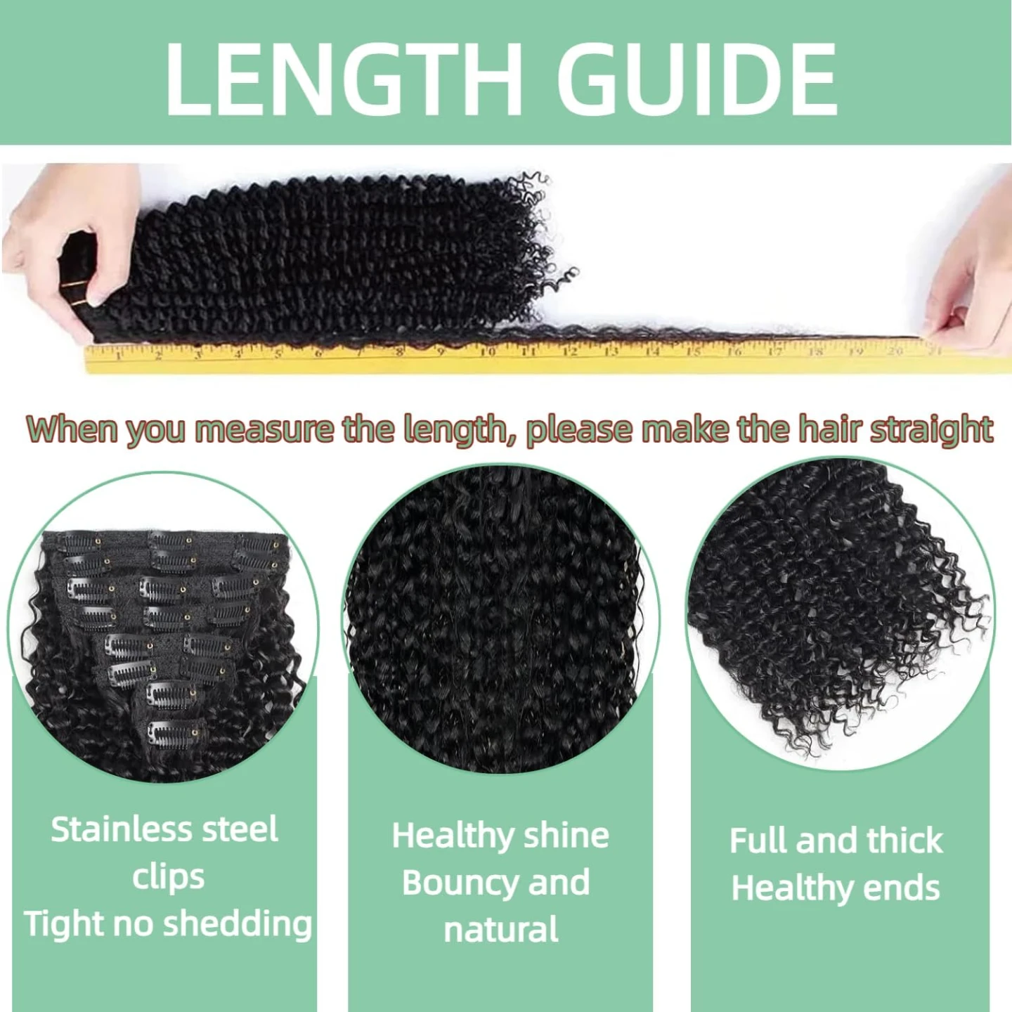 Kinky Curly Hair Extensions - 100% Human Hair - Natural Black - photo 5