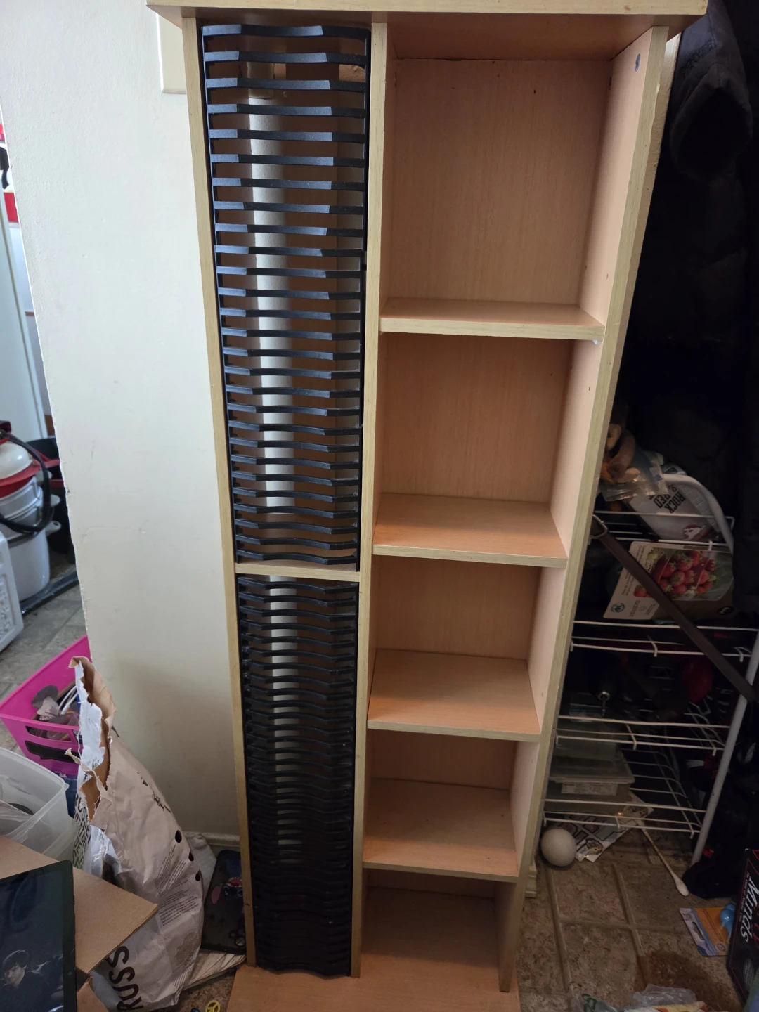 Wooden CD/DVD Storage Tower with Black Grille