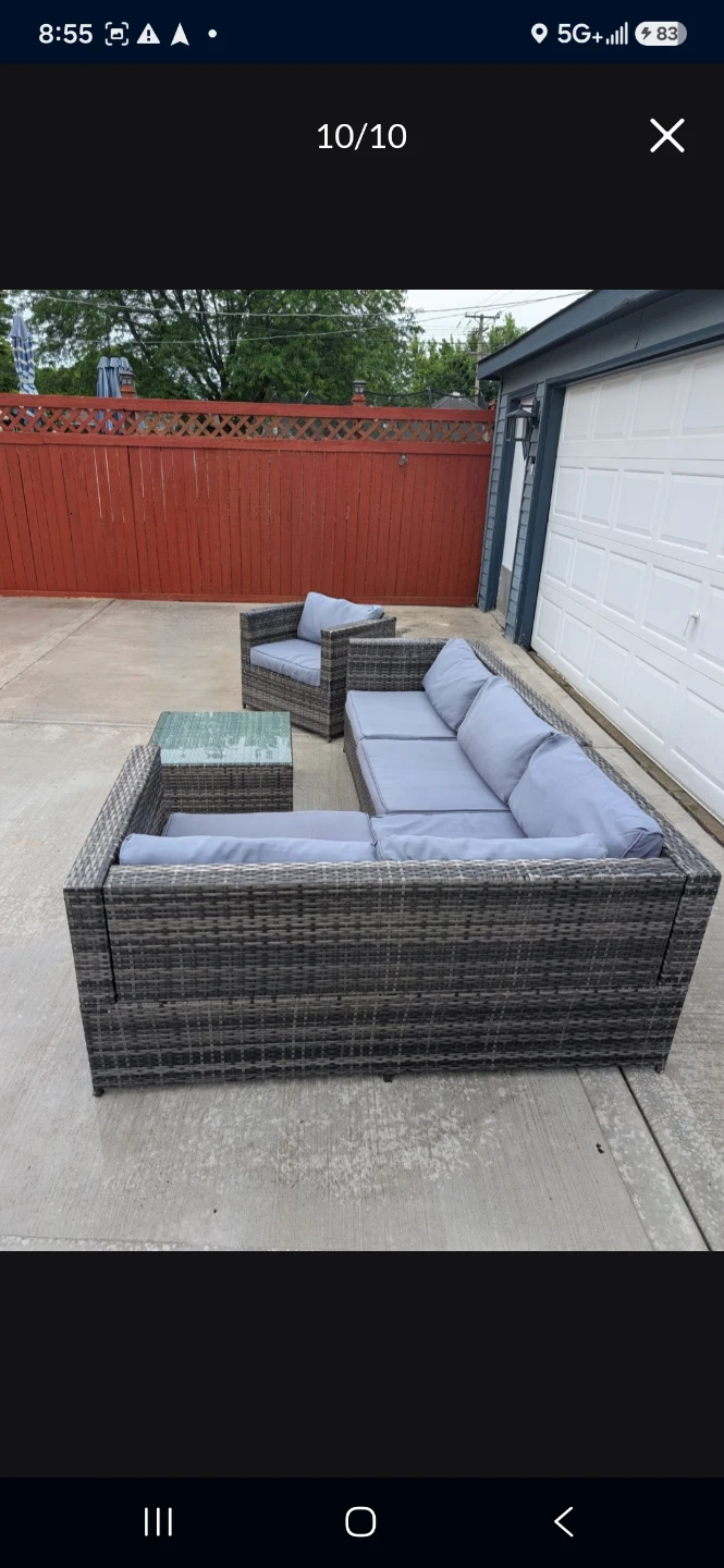 Gray Wicker Sectional Outdoor Sofa Set with Coffee Table