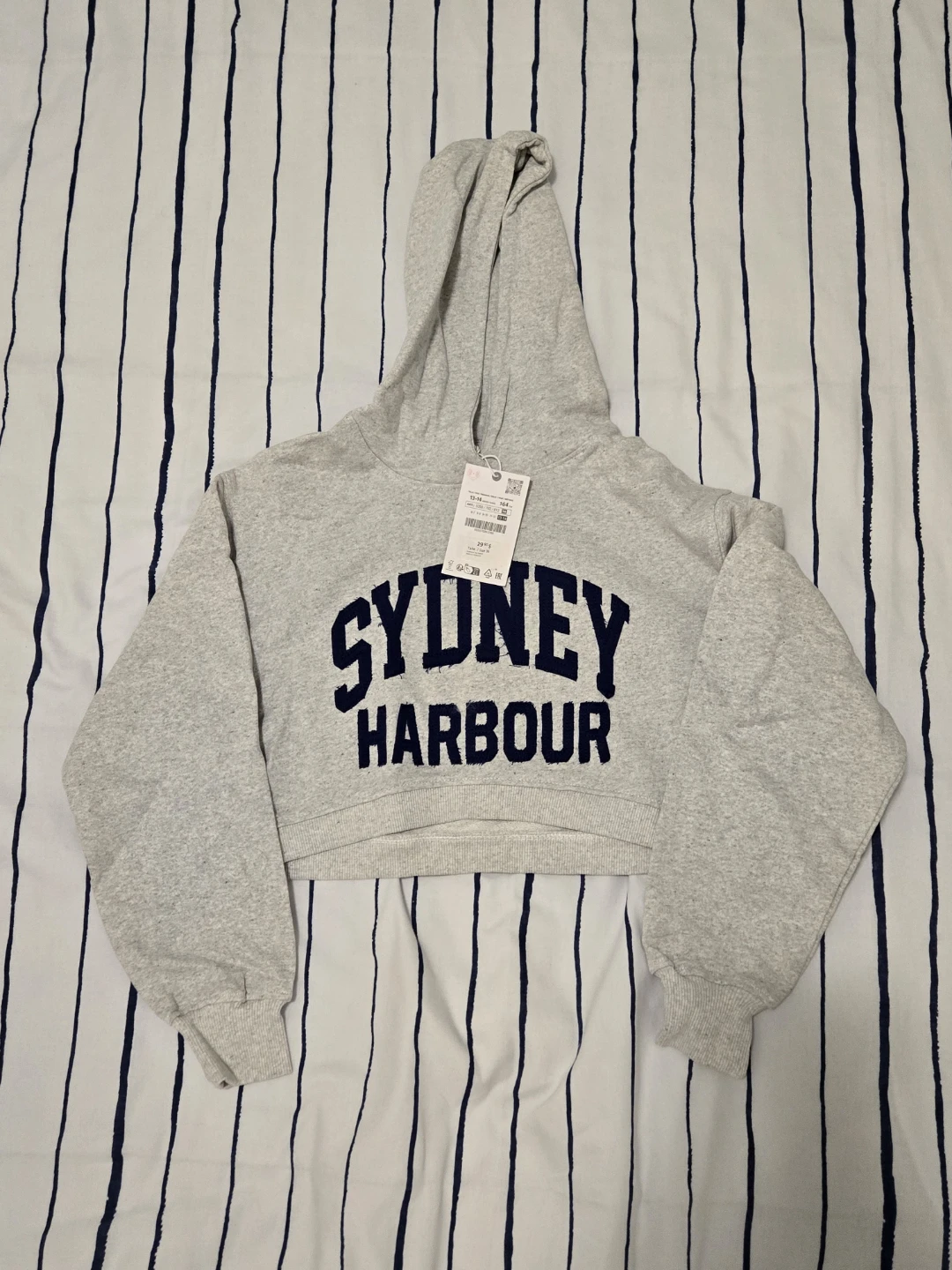 Light Grey Sydney Harbour Cropped Hoodie