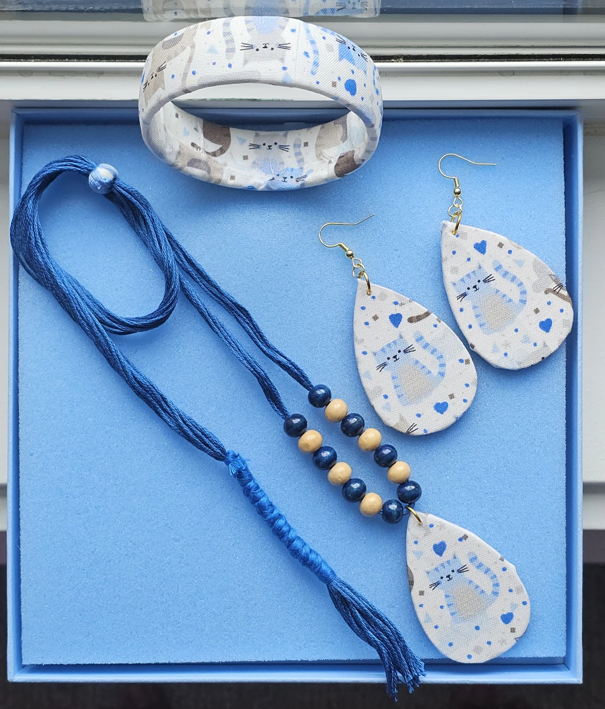 Cat Fabric Jewelry Set - Necklace, Earrings, Bracelet - photo 2