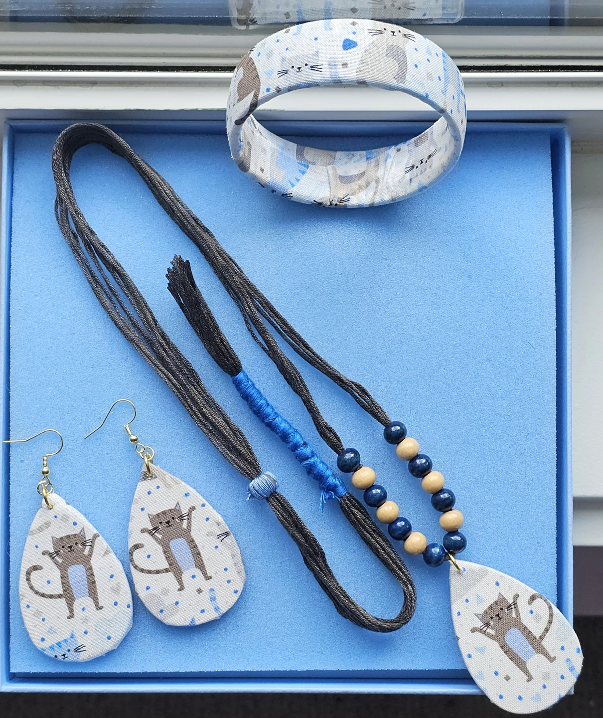 Cat Fabric Jewelry Set - Necklace, Earrings, Bracelet - photo 3