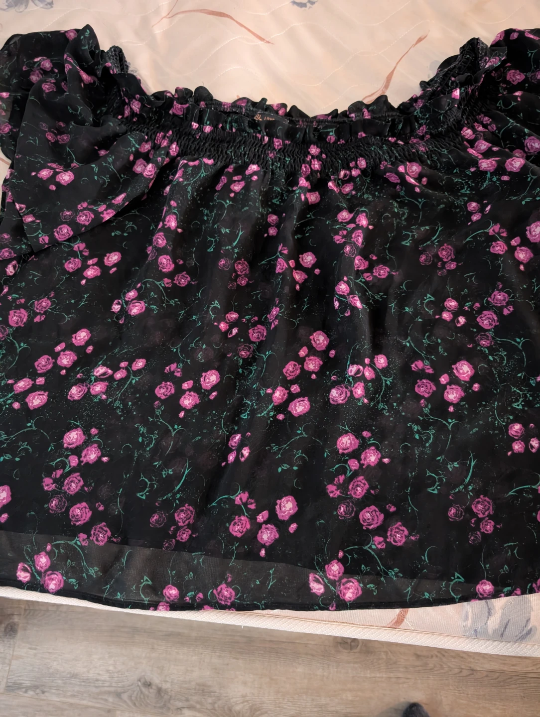 Love & Legacy Black Floral Off-Shoulder Blouse - Size 16
