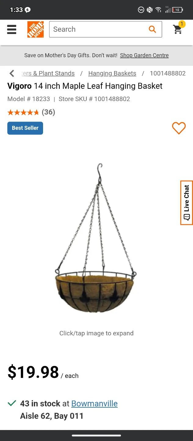 Vigoro 14" Growers Hanging Basket